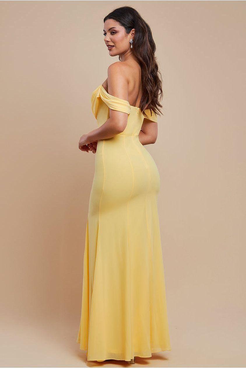 goddiva chiffon bardot cowl neck maxi dress Goddiva Chiffon bardot cowl neck maxi dress in blush