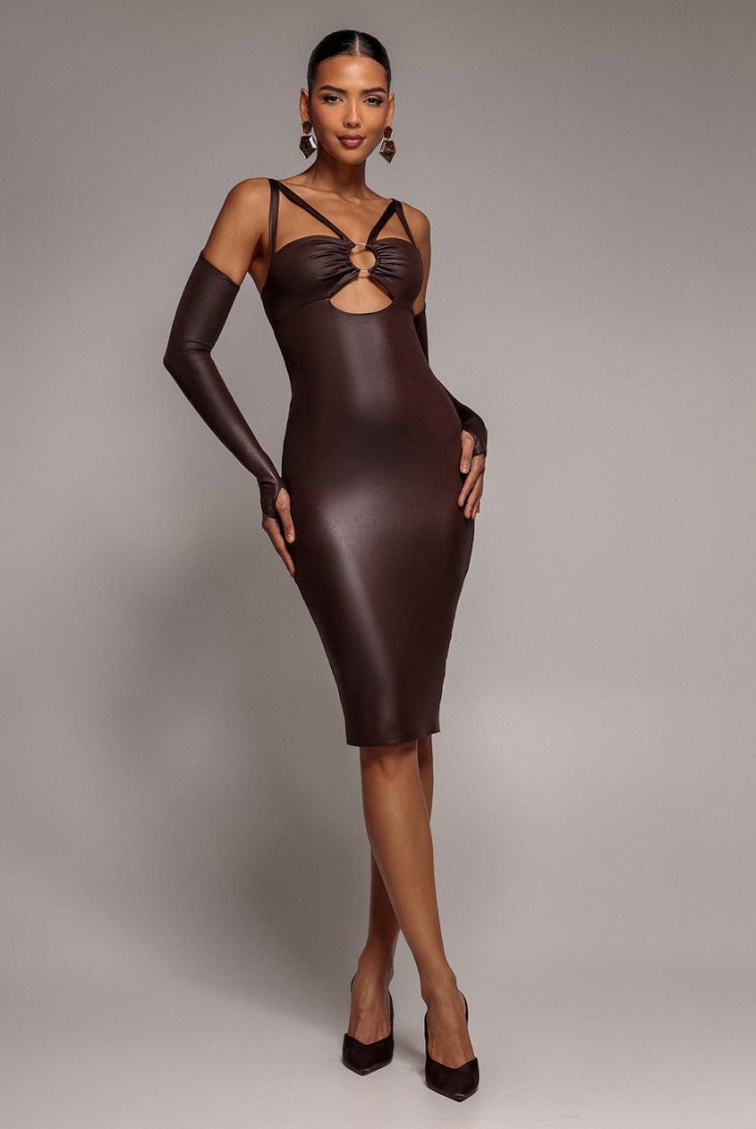chinese dress ladies Asymmetrical brown leather dress