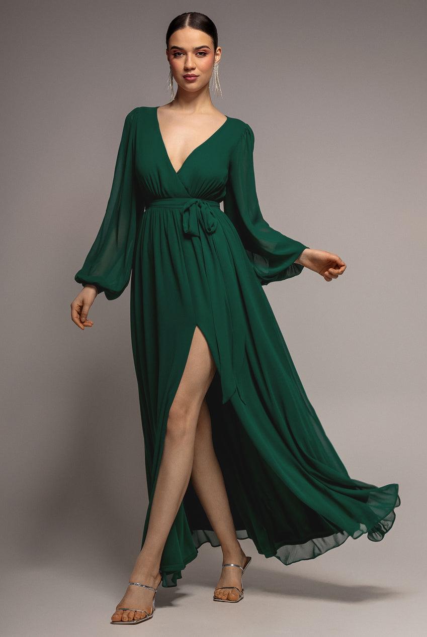 goddiva green dress Goddiva Off The Shoulder Draped Sleeve Maxi Dress main image 0