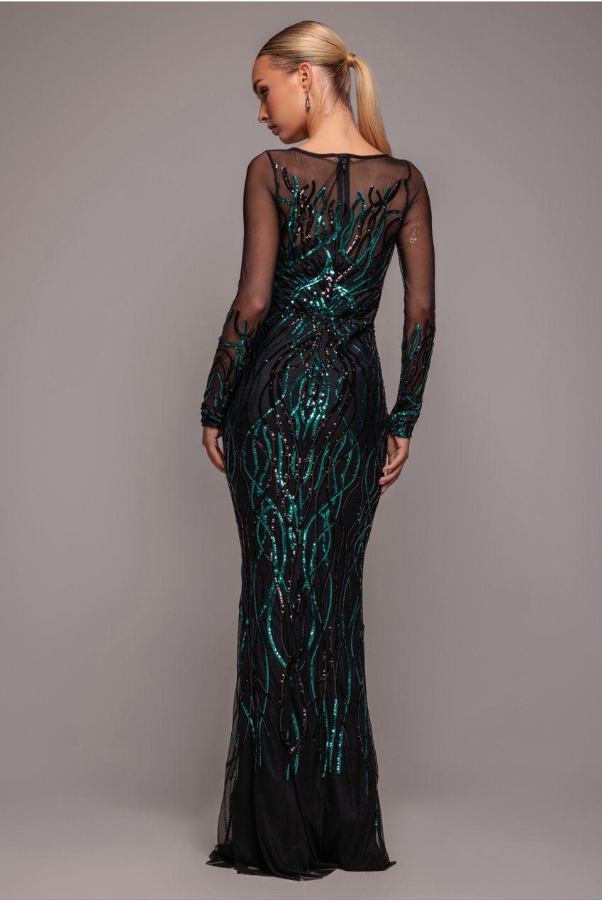 goddiva women's long sleeve sequin flame maxi dress reviews Goddiva Long Sleeve Sequin Flame Maxi in Green