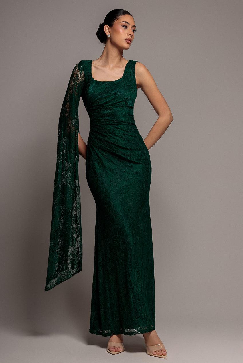 slim fit dress slacks Maxi Long Sleeve Dark Green Mermaid Prom Dress with Scoop Neckline – Rosymae