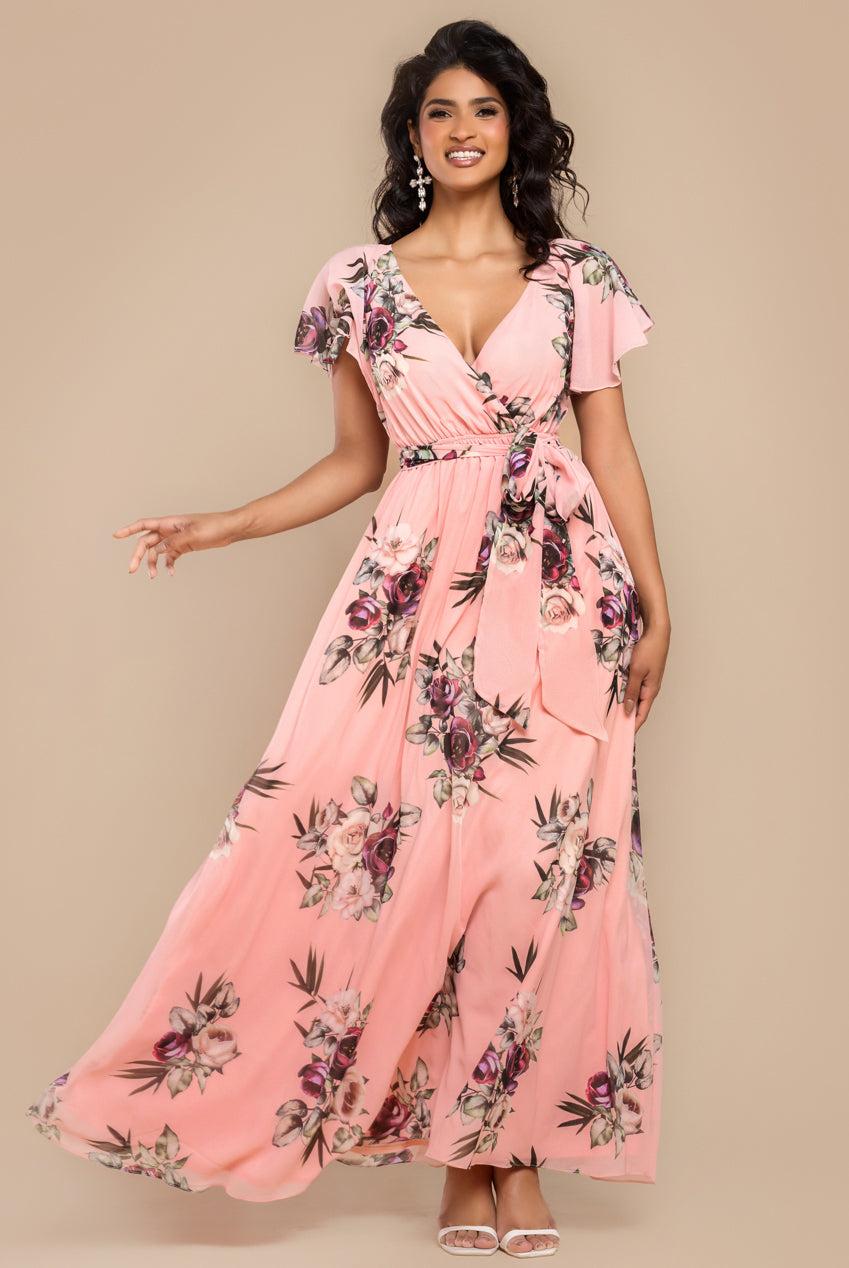 Flared Sleeve Goddiva Floral Sleeve Maxi Dress Floral Maxi Dress With Long  Sleeves Helena Morning Lavender