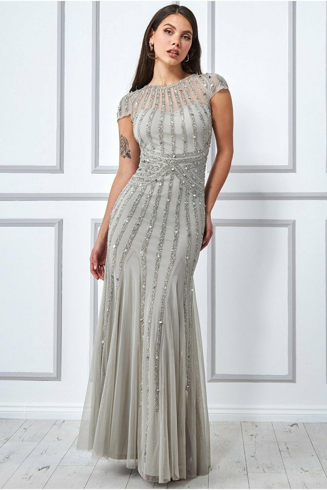 Goddiva Sunray Hand Embellished Maxi Dress in Gray | Lyst