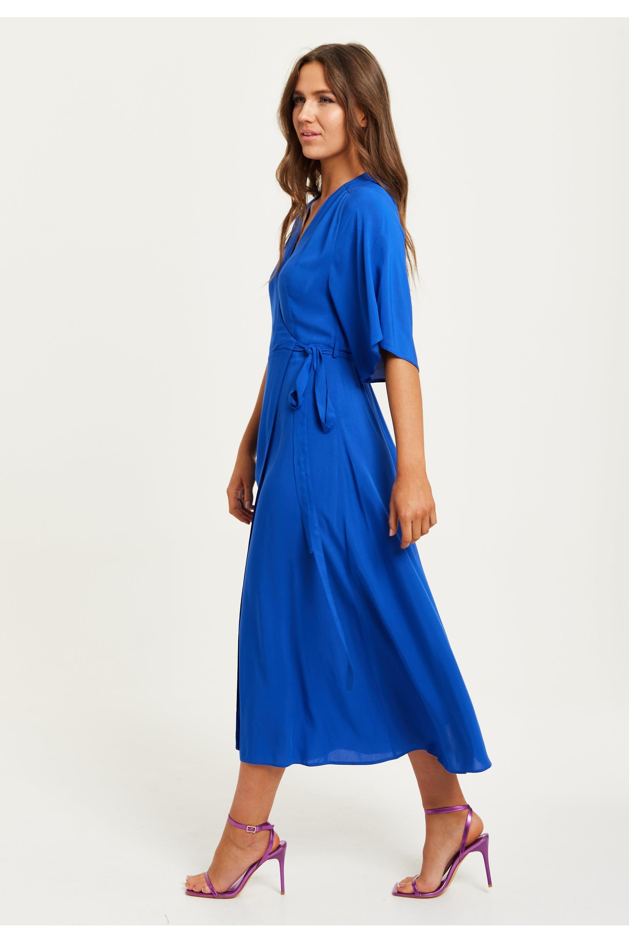 Liquorish Royal Blue Maxi Wrap Dress With Kimono Sleeves | Lyst