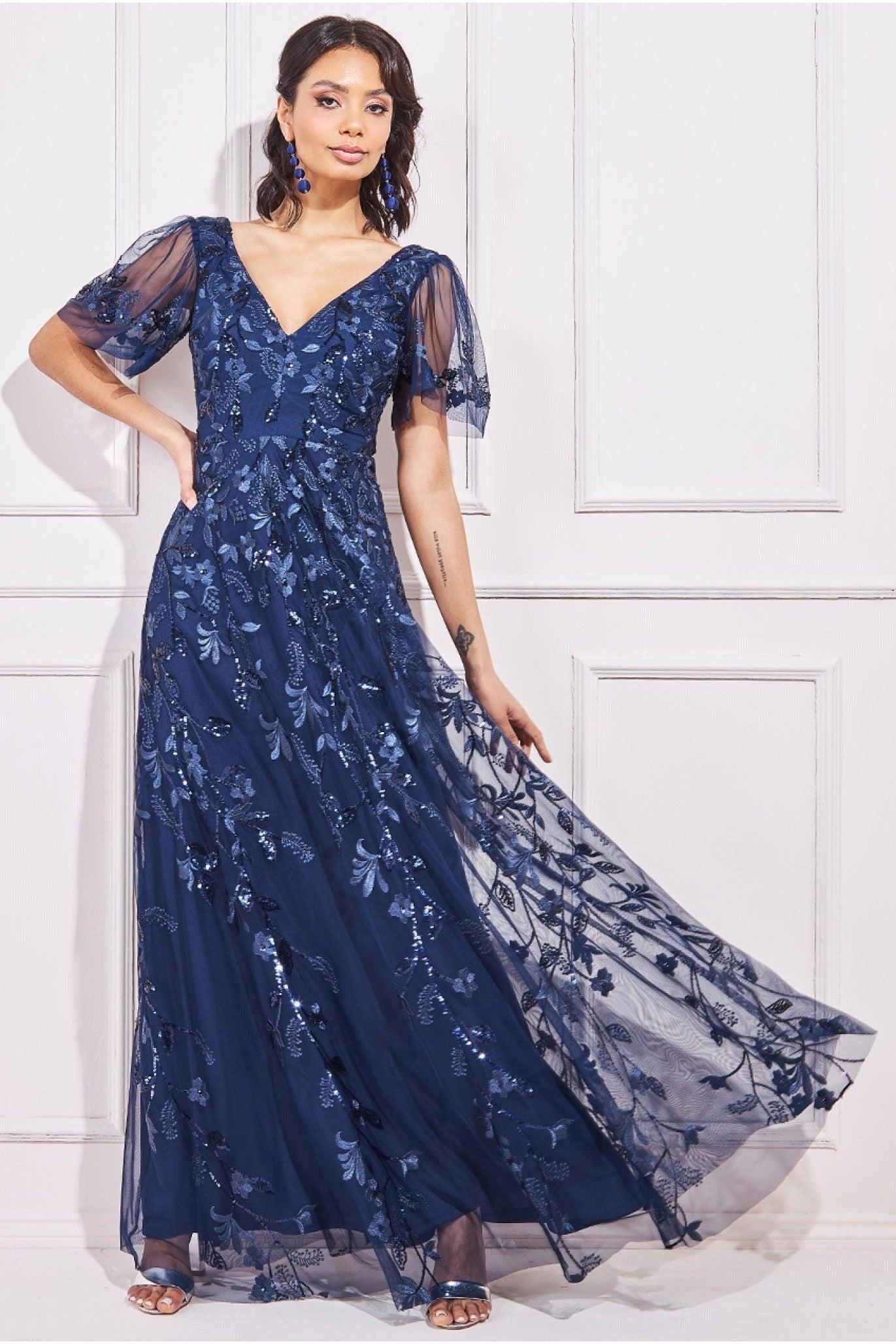 Embroidered maxi dress clearance formal