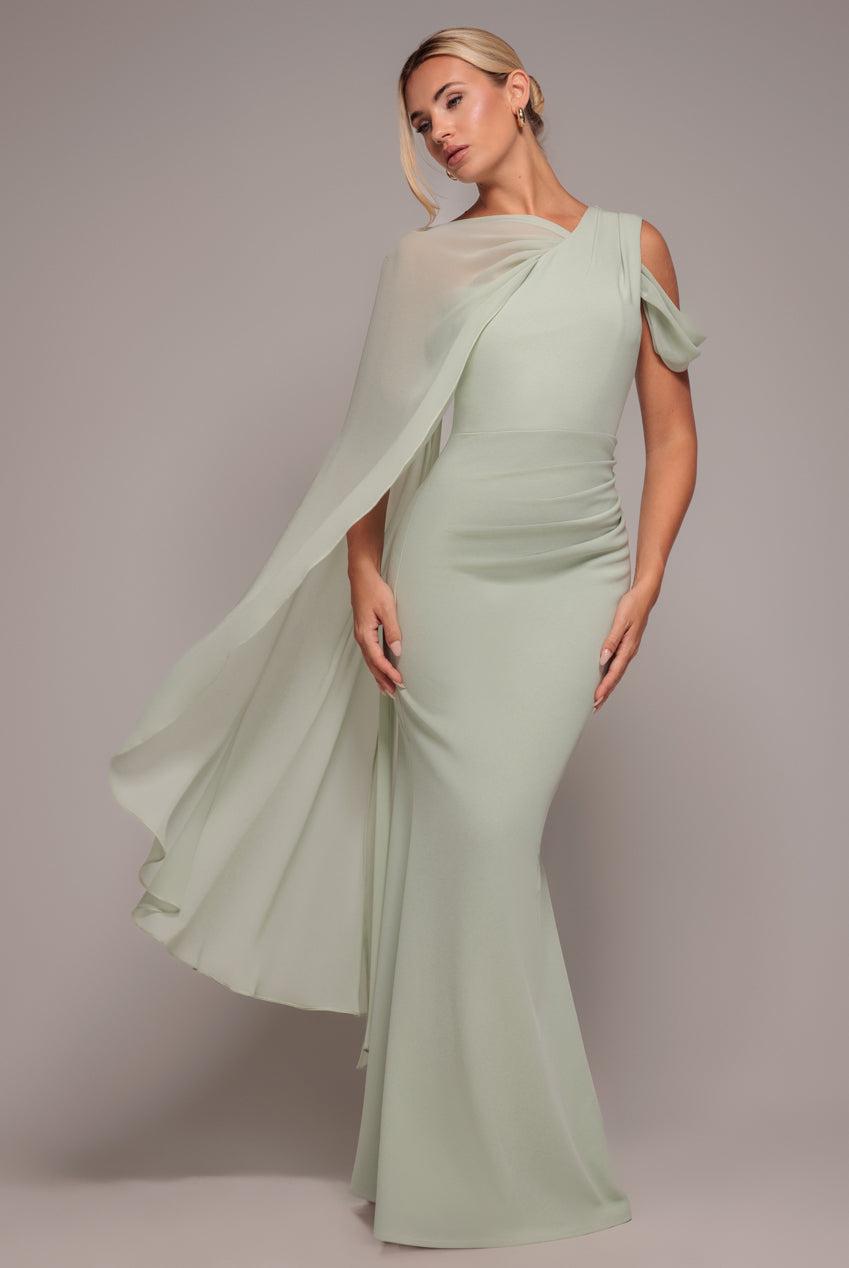 green emerald velvet dress Goddiva One Shoulder Front Split Maxi Dress – Tradegala main image 0