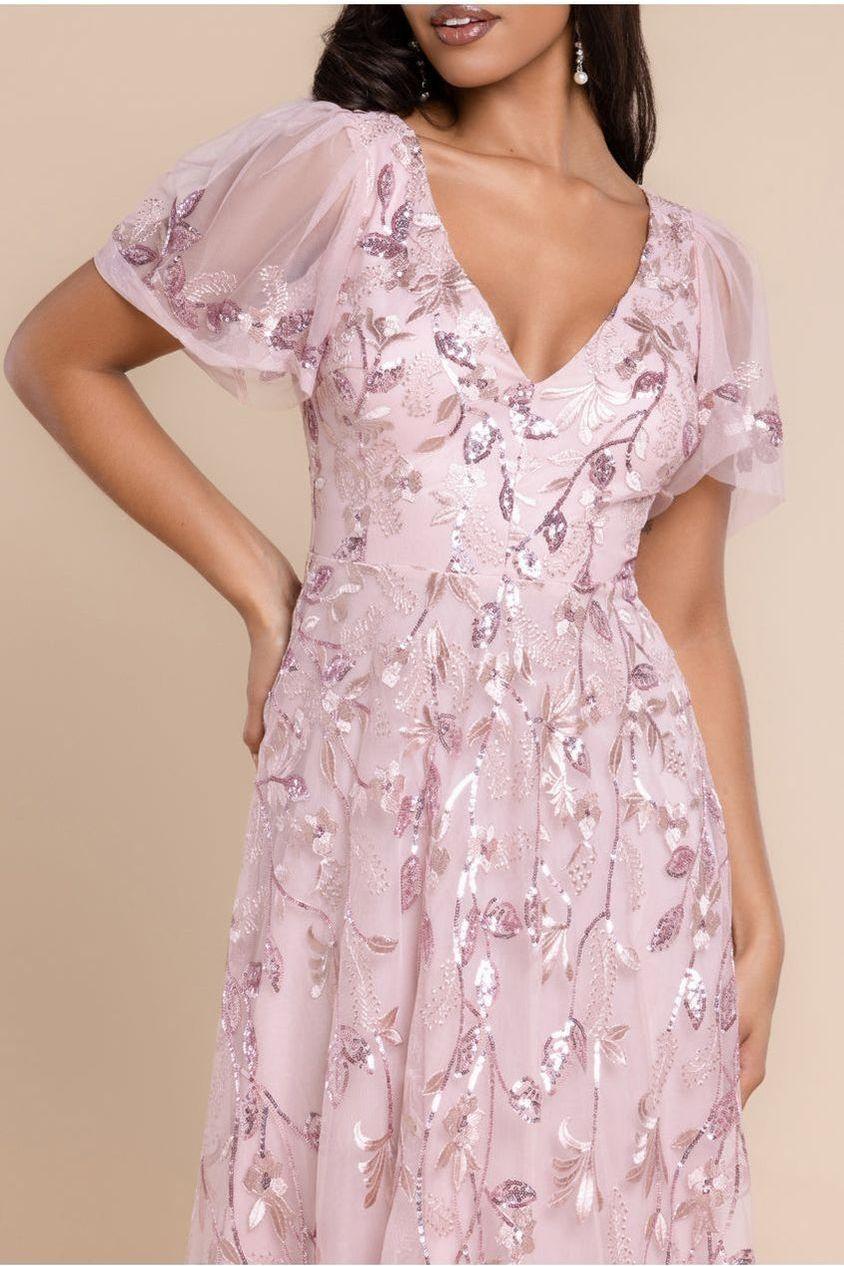 Goddiva Flared Sleeve Embroidered Maxi Dress in Purple | Lyst UK