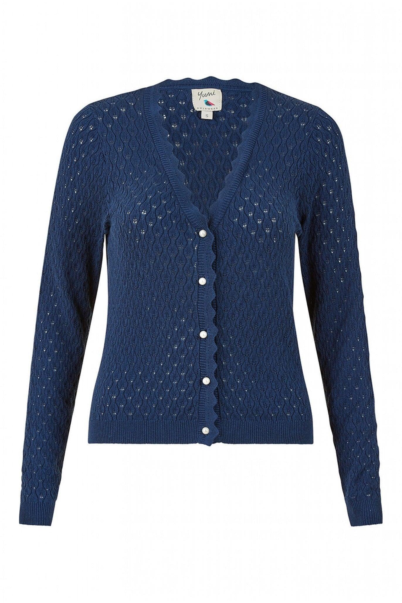 Yumi' Pointelle Stitch Cardigan in Blue | Lyst