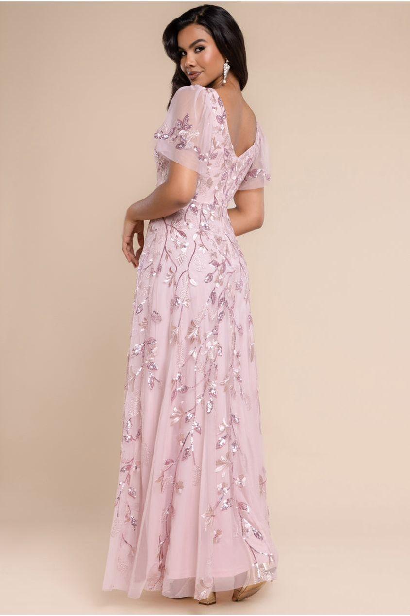 Goddiva Flared Sleeve Embroidered Maxi Dress in Purple | Lyst UK