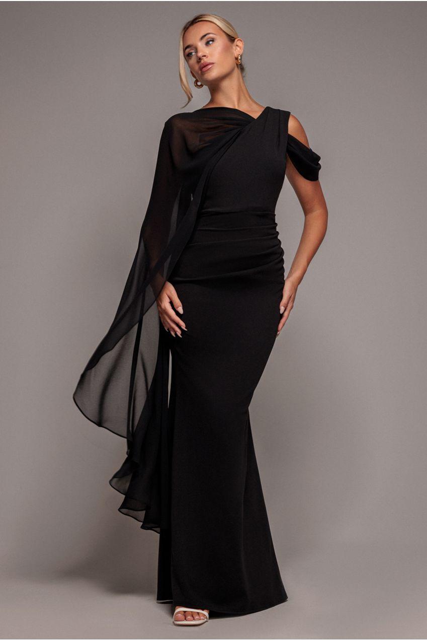 goddiva one shoulder evening maxi dress Goddiva One Shoulder Scuba Crepe Evening Maxi Dress main image 1