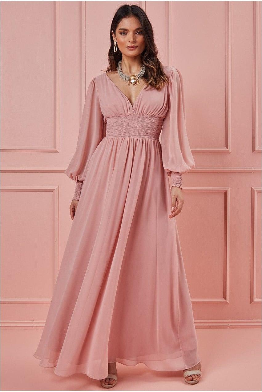 peach dress with sleeves