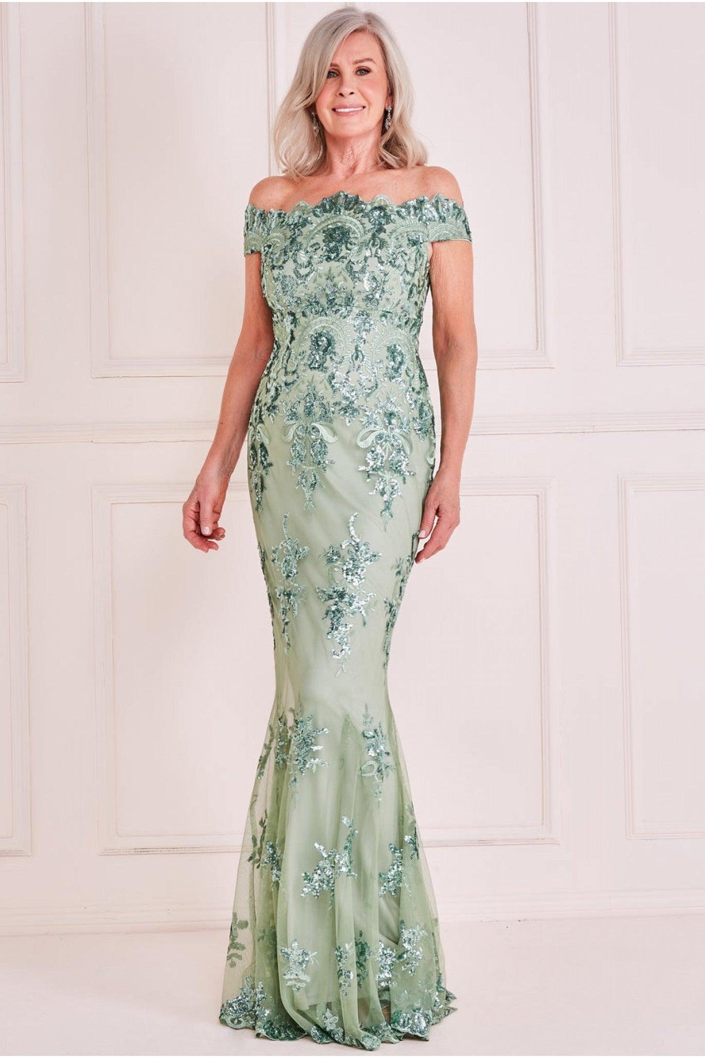 Embroidered bardot clearance dress