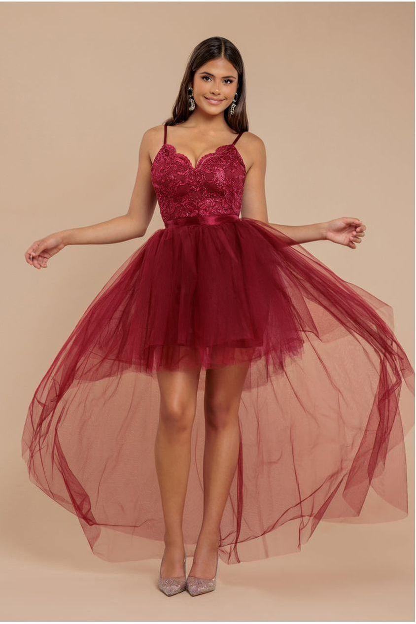 strapless open back dress Long Ruffled A-Line Prom Dress with Sheer Corset Red / 0 main image 1
