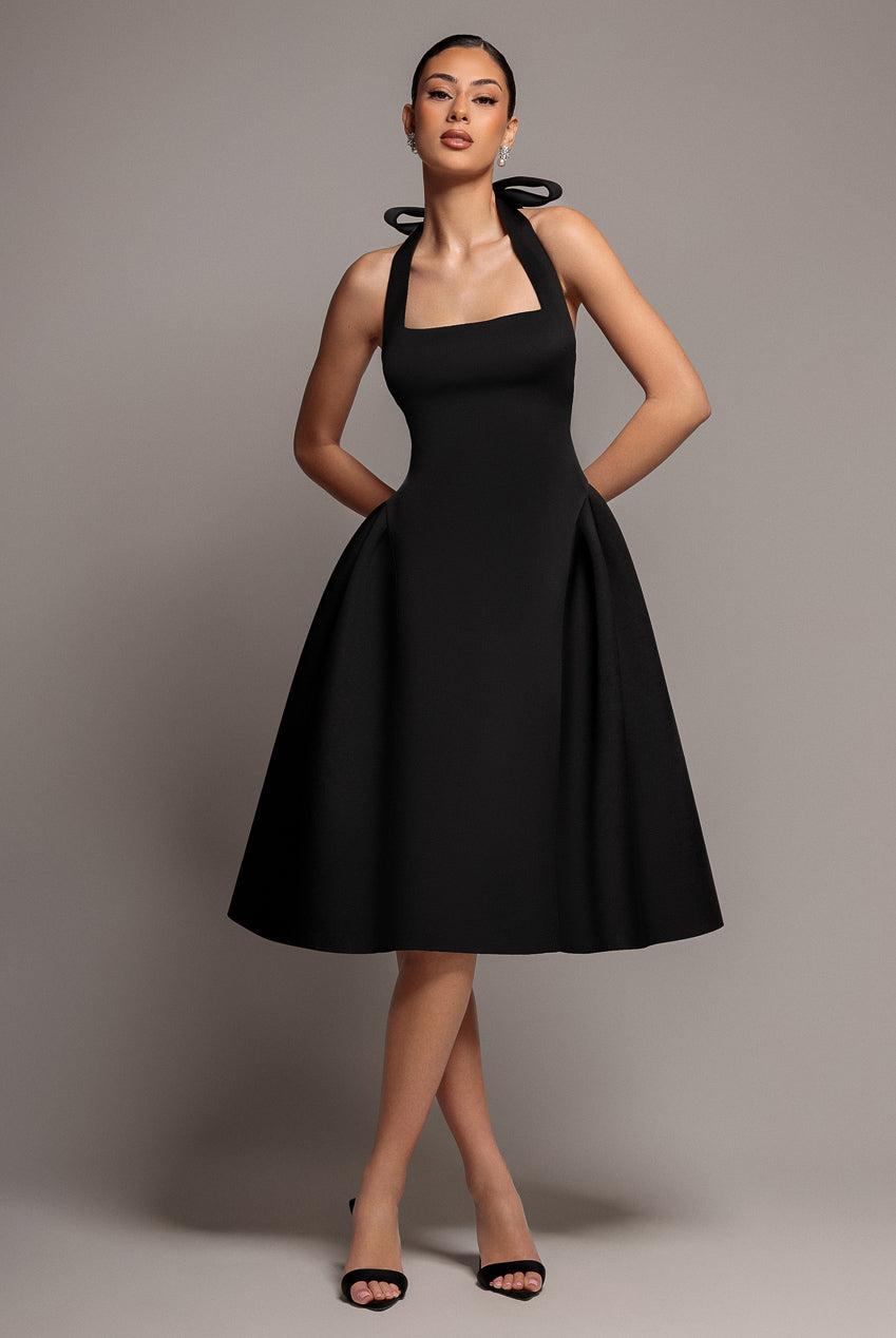 black fitted dress prom Berrylush Women Black Solid Halter Neck Sleeveless Fit & Flare Maxi Dress main image 1