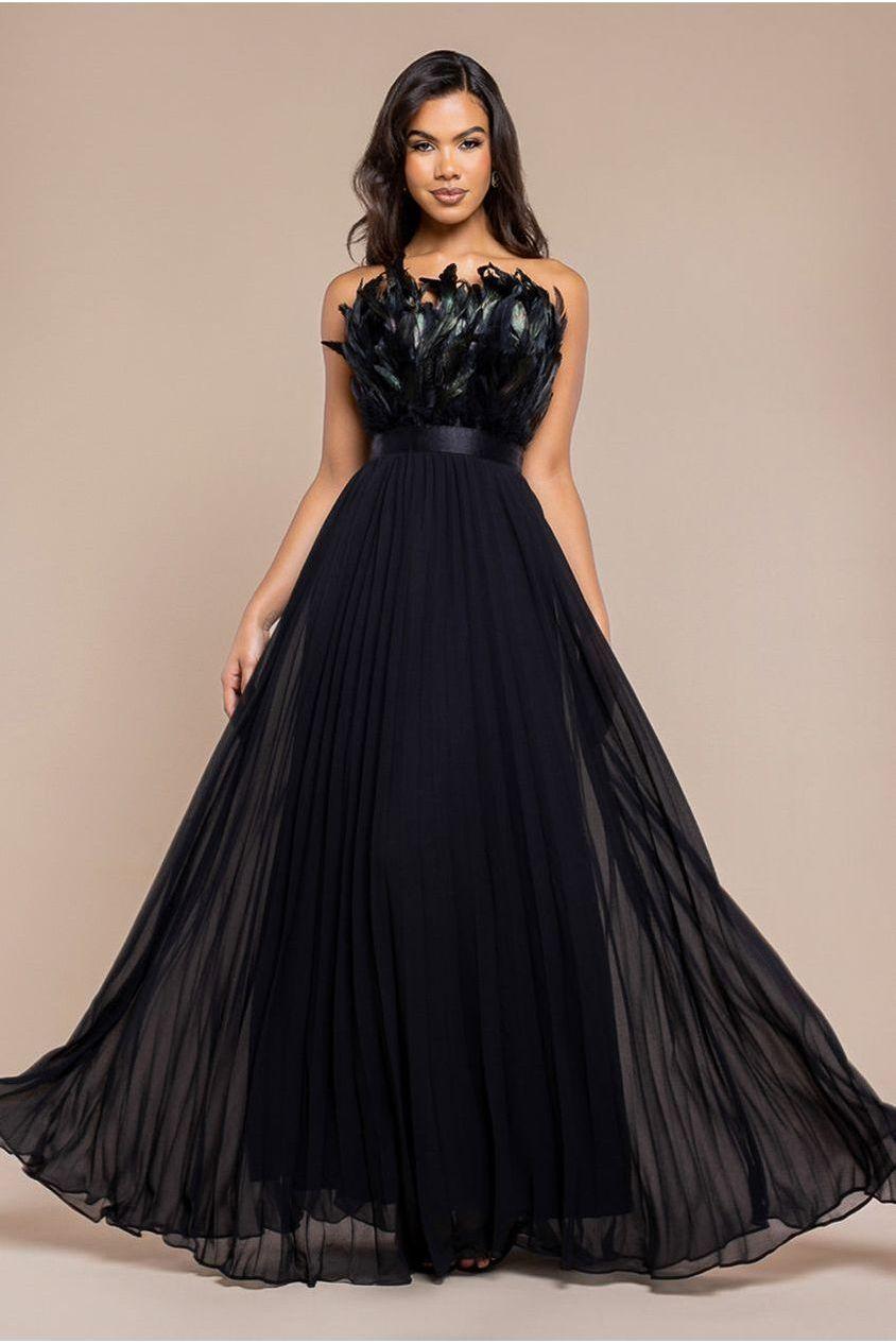 パーティードレス Feather Trim Off-The-Shoulder Gown Designer Off The Shoulder Feather Dresses for Women - Up to