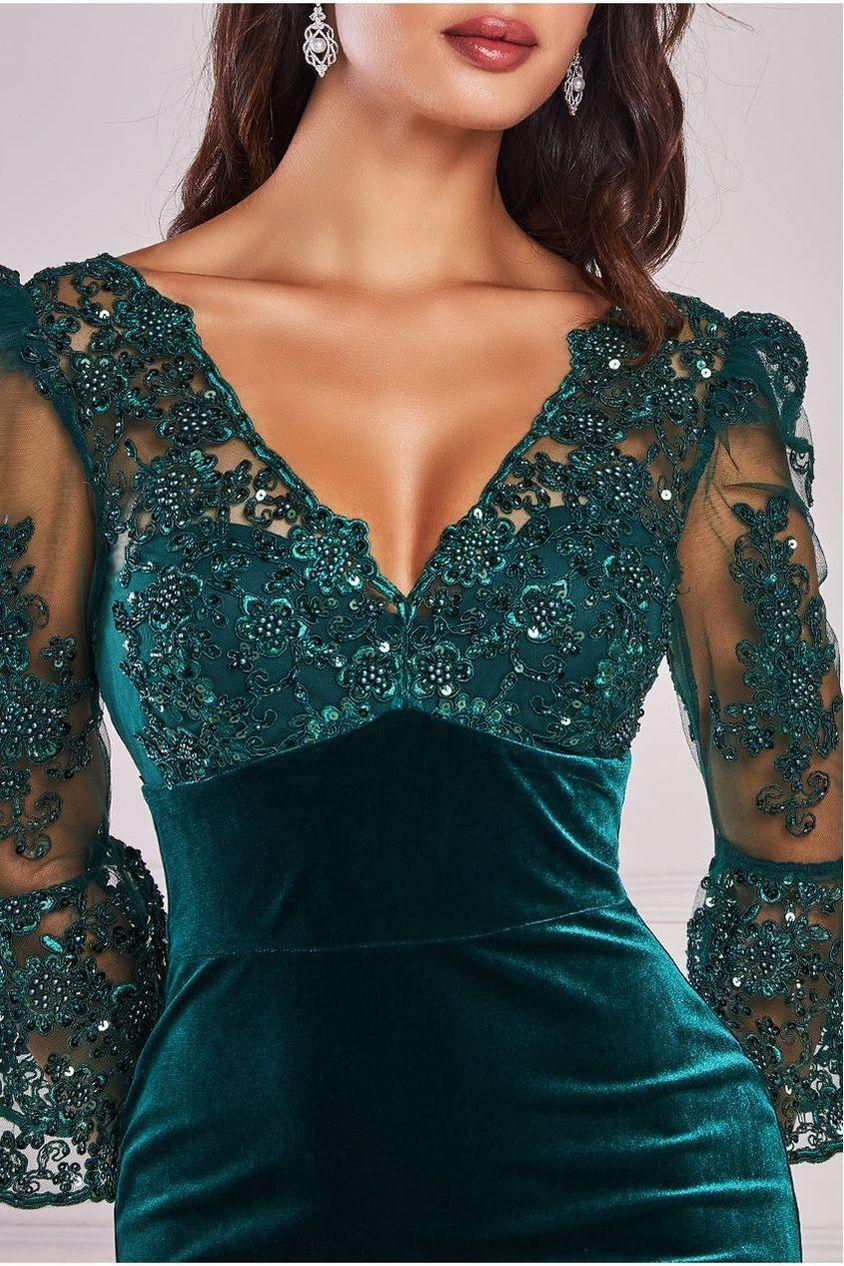 emerald scalloped lace maxi dress