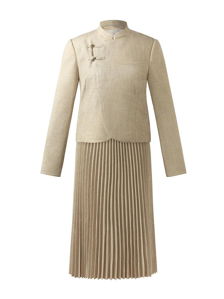 韓国商品/TREEMINGBIRD 2-Way Layered Pleated A-line Skirt 2-way Folded Wrap Skirt-pants [ Dark Gray ] - TREEMINGBIRD
