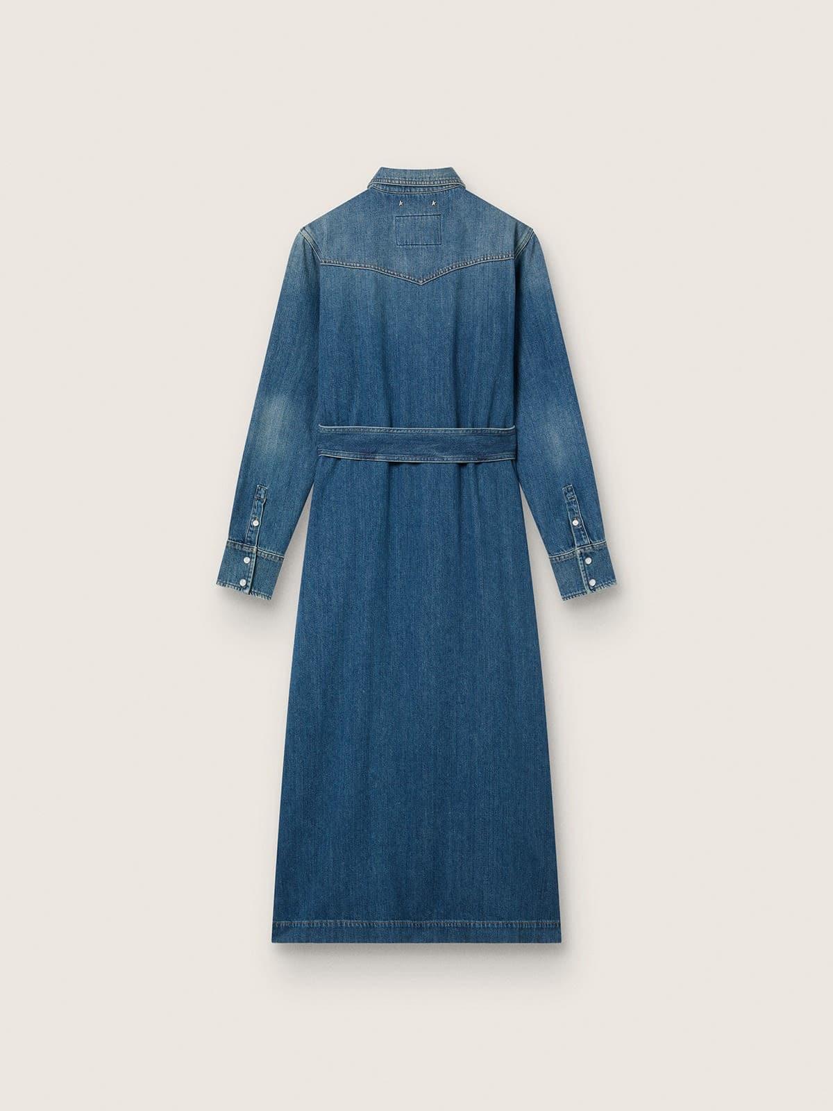 golden goose denim dress Golden Goose logo-patch long-sleeve Denim Dress | Blue