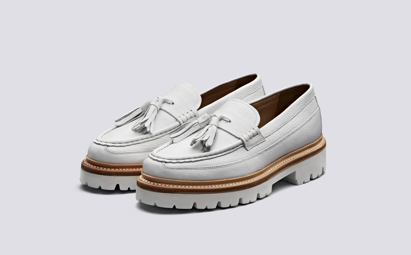 Grenson Bethany Loafers In White Leather On A Commando Sole | Lyst