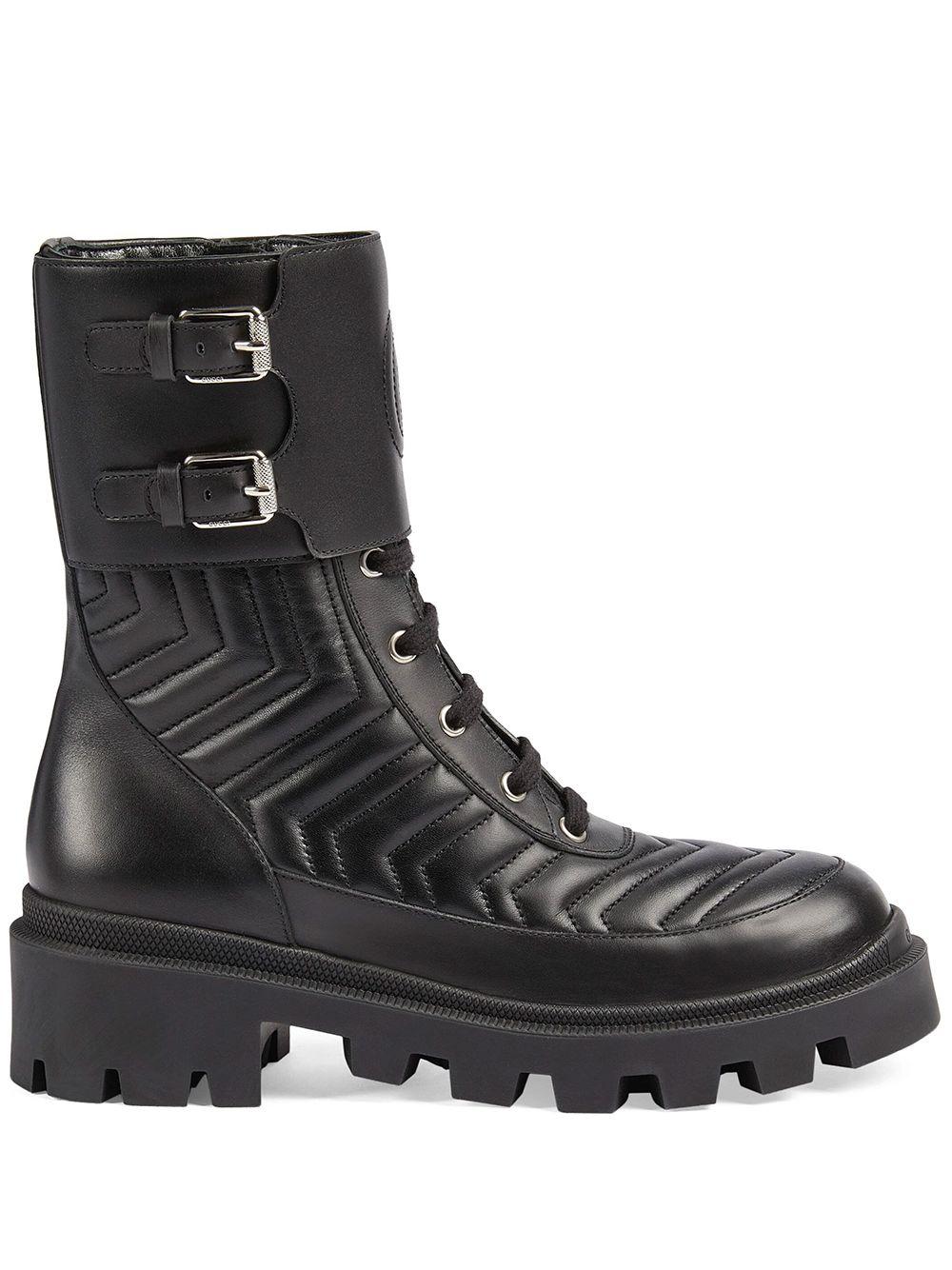 Frances Chevron quilted Leather Heeled Biker Boots