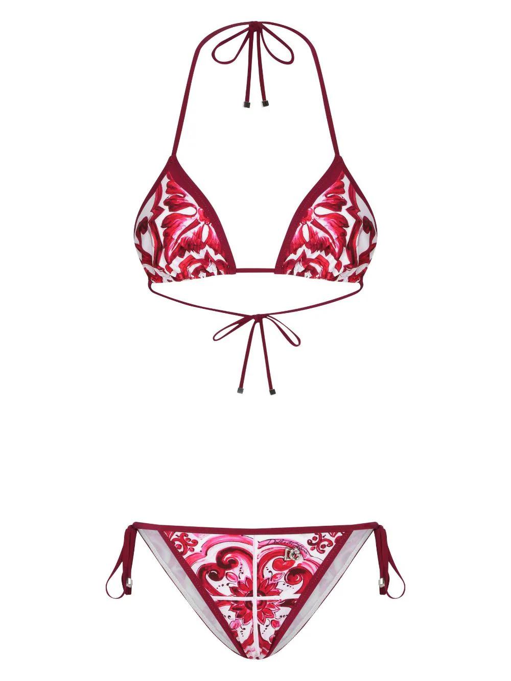 Majolica Print Triangle Bikini di Dolce & Gabbana in Rosso | Lyst