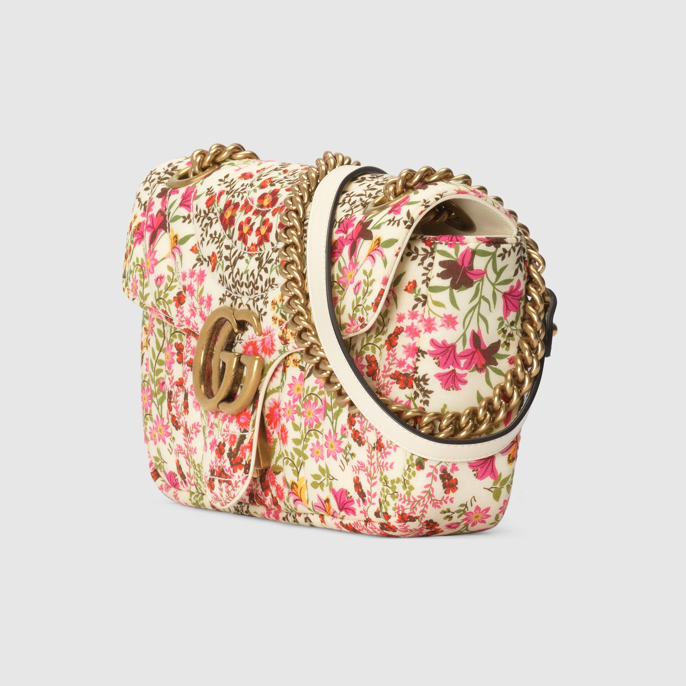 Gucci GG Marmont Small Floral Shoulder Bag in Green
