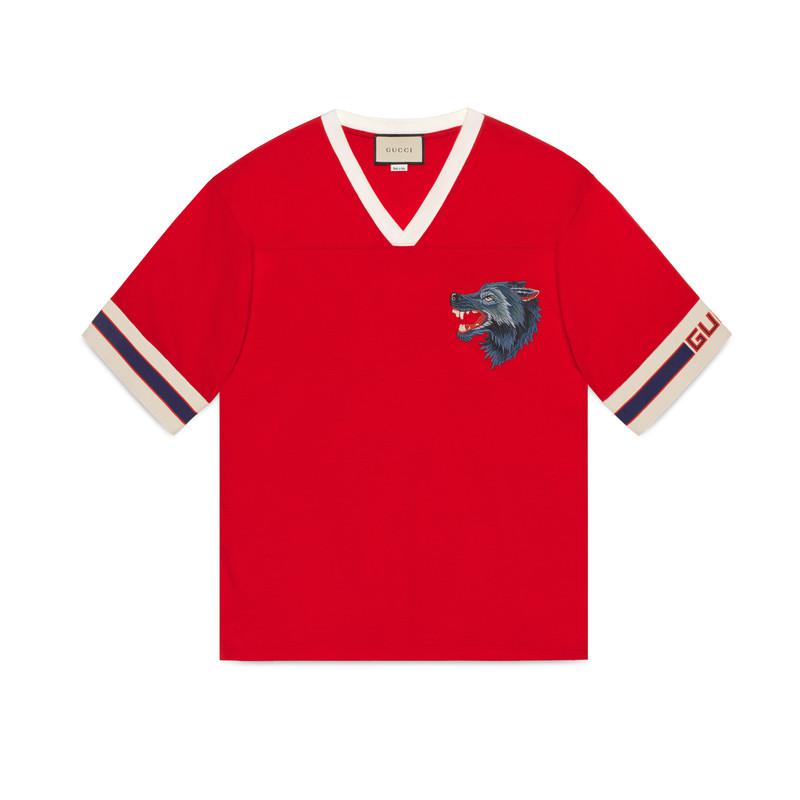 Gucci Stripe T-shirt With Wolf Head in Red for Men | Lyst