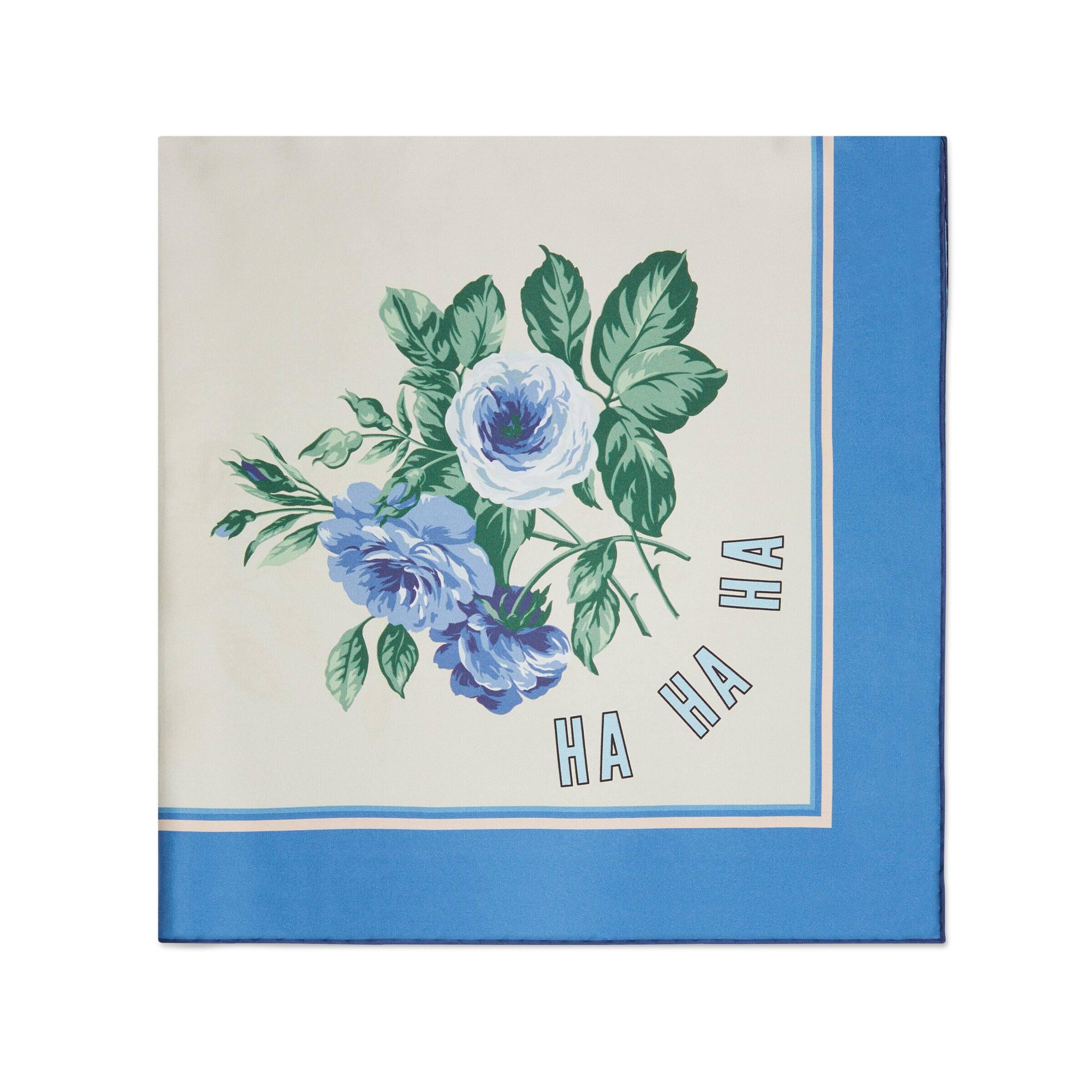 Gucci Ha Ha Ha Flower Print Silk Scarf in Blue for Men | Lyst