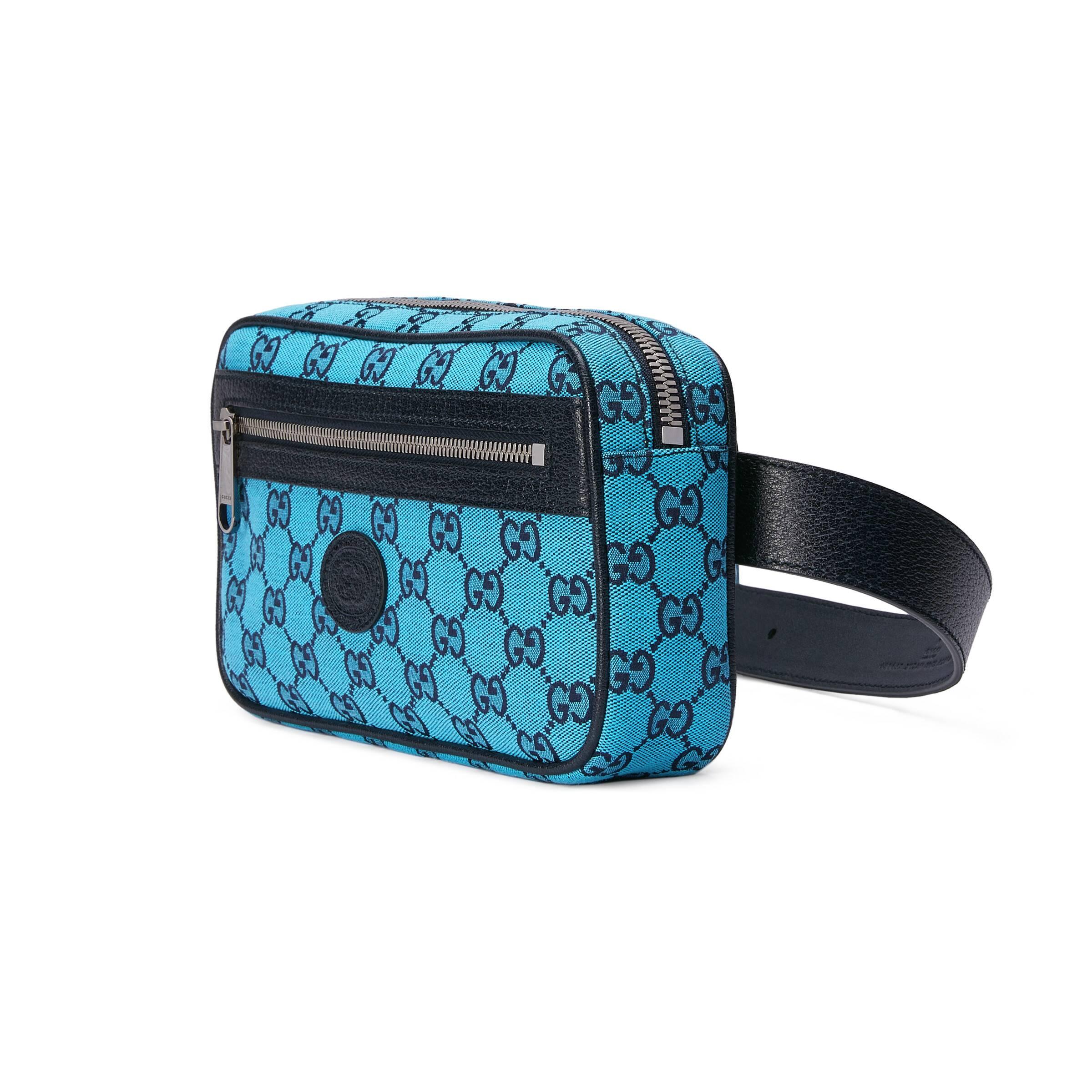 Gucci Vintage Double Belt Bag GG Canvas Small Blue 58674466