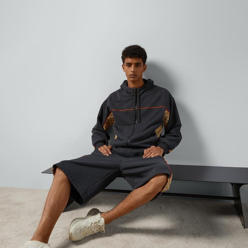 Gucci メンズ コットンジャージー ジップジャケット, ブラック Gucci メンズ コットンジャージー ジップジャケット, ブラック