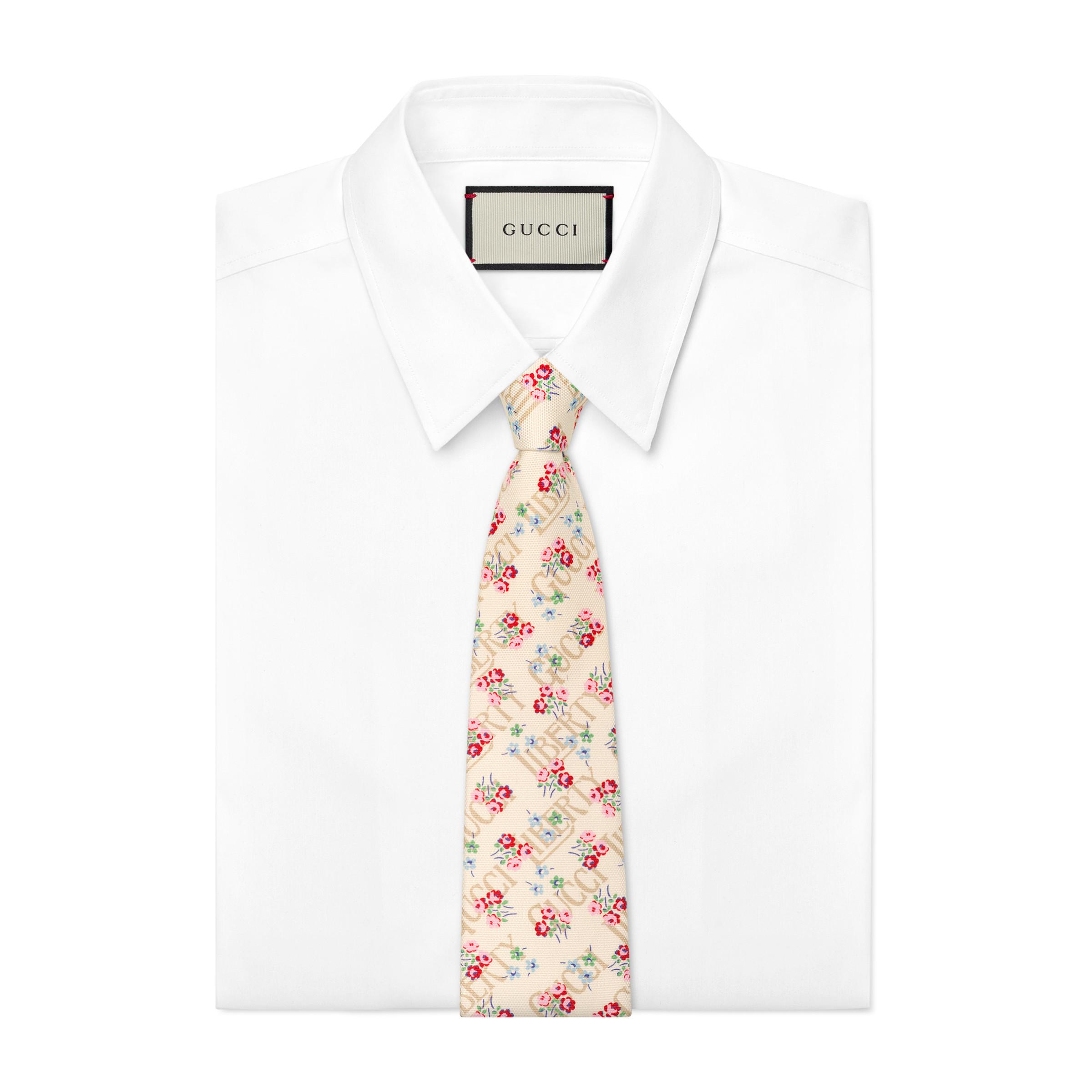 nationalsang bedstemor minimal Gucci Liberty Floral Cotton Tie in White for Men - Lyst