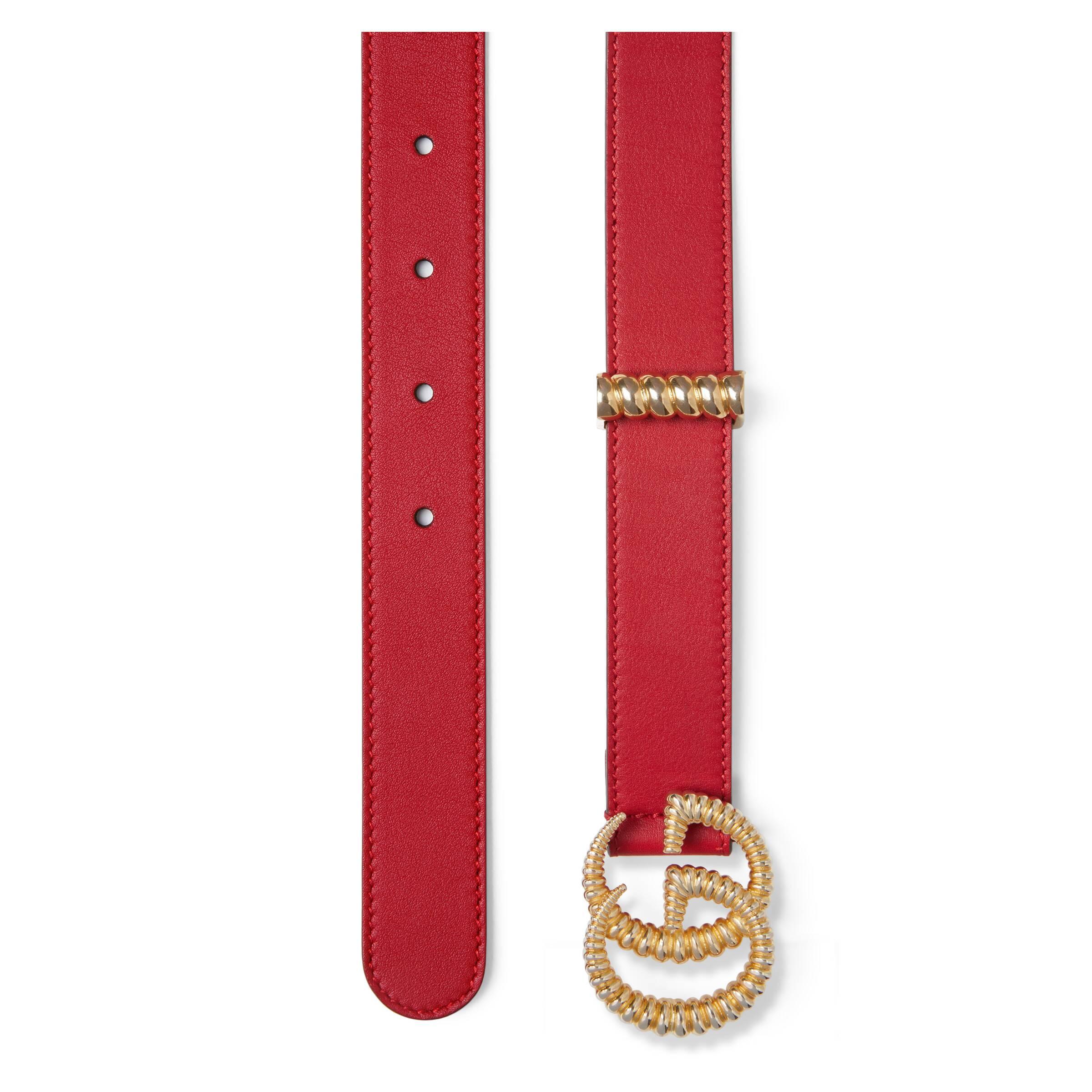 Gucci Leather Belt With Torchon Double G Buckle in Red - Lyst