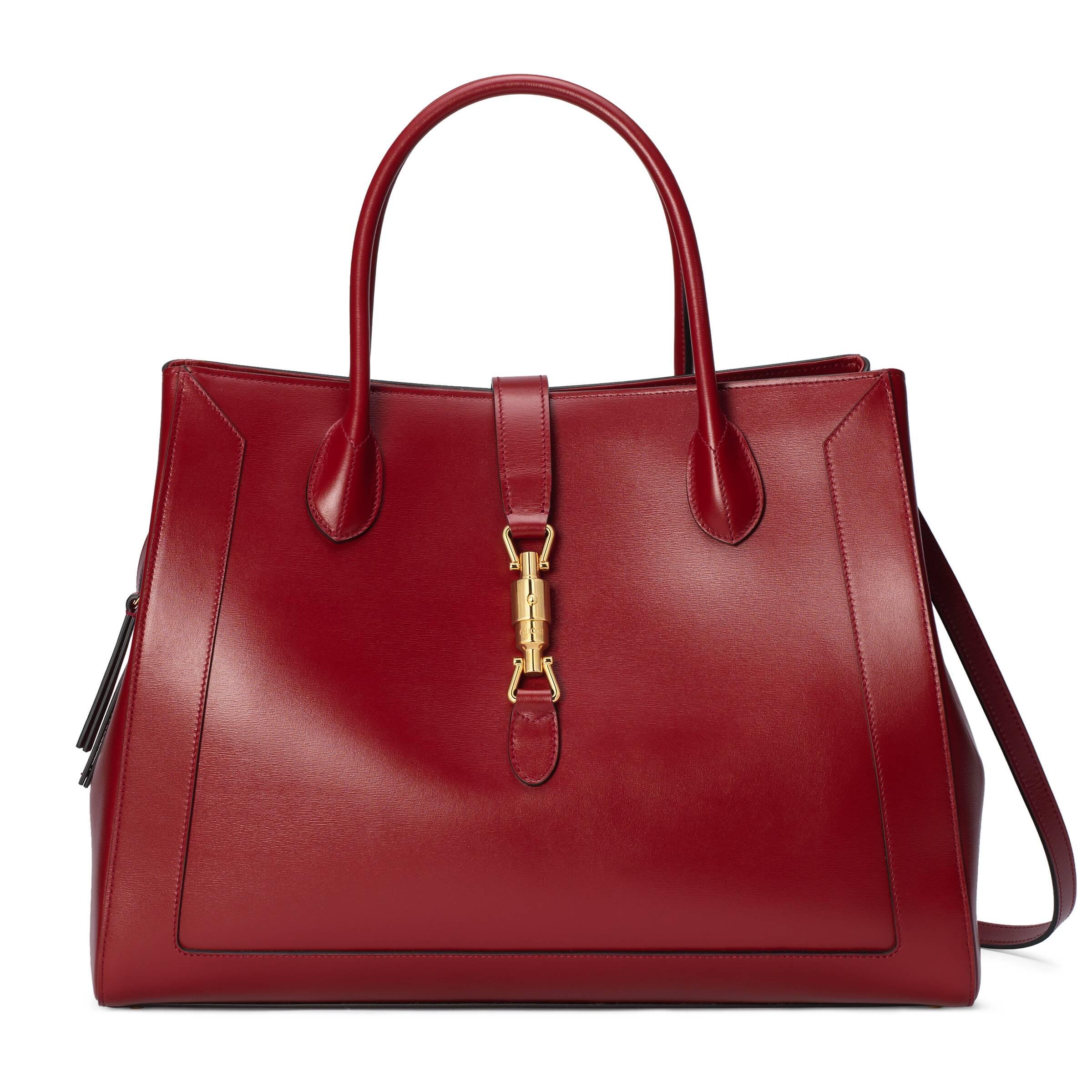 Gucci Leather Jackie 1961 Large Tote Bag in Red | Lyst