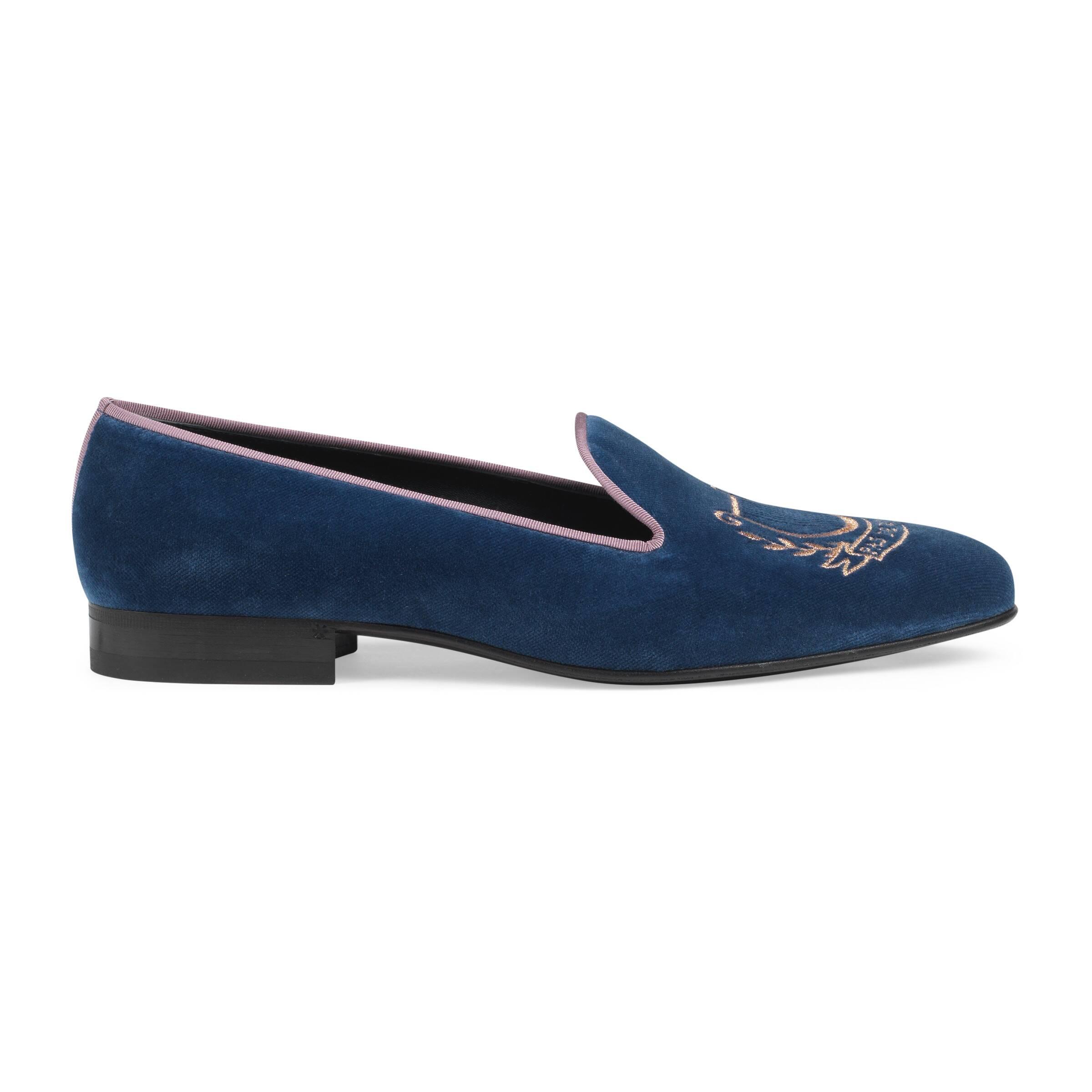 blue velvet gucci loafers
