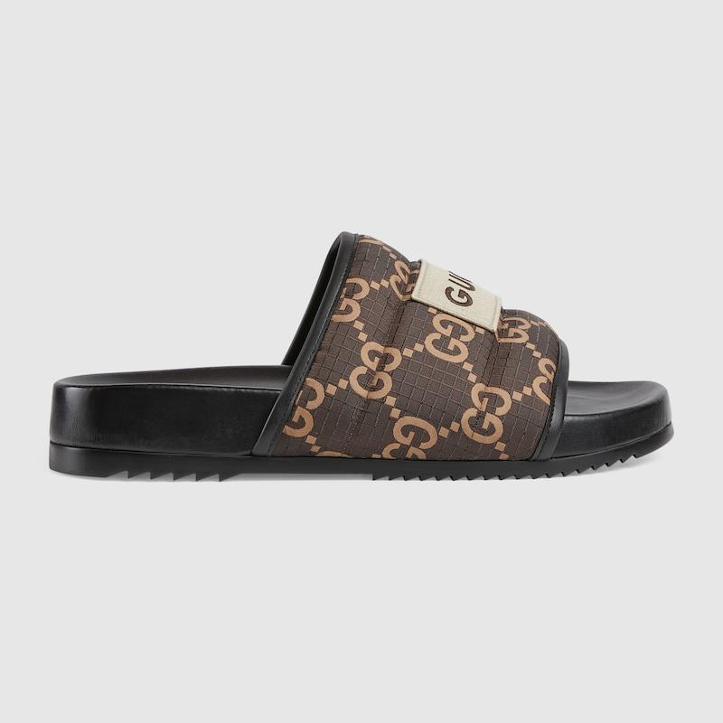 【GUCCI】 GG ウェブストライプ スライド Gucci Men's GG Signature Stripe Slide Sandals | Bloomingdale's