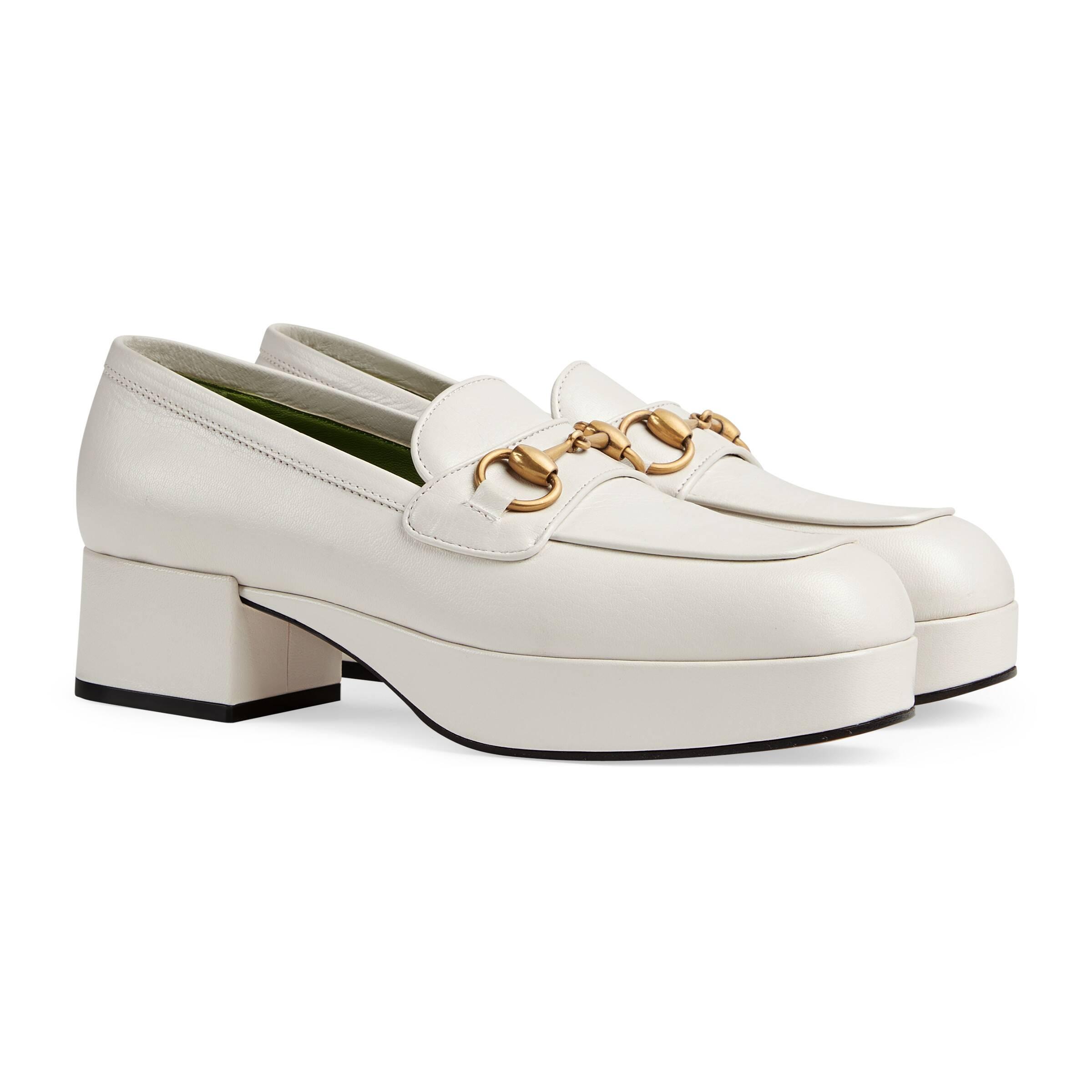 Gucci Leather Horsebit Platform Loafers in White Leather (White) - Lyst