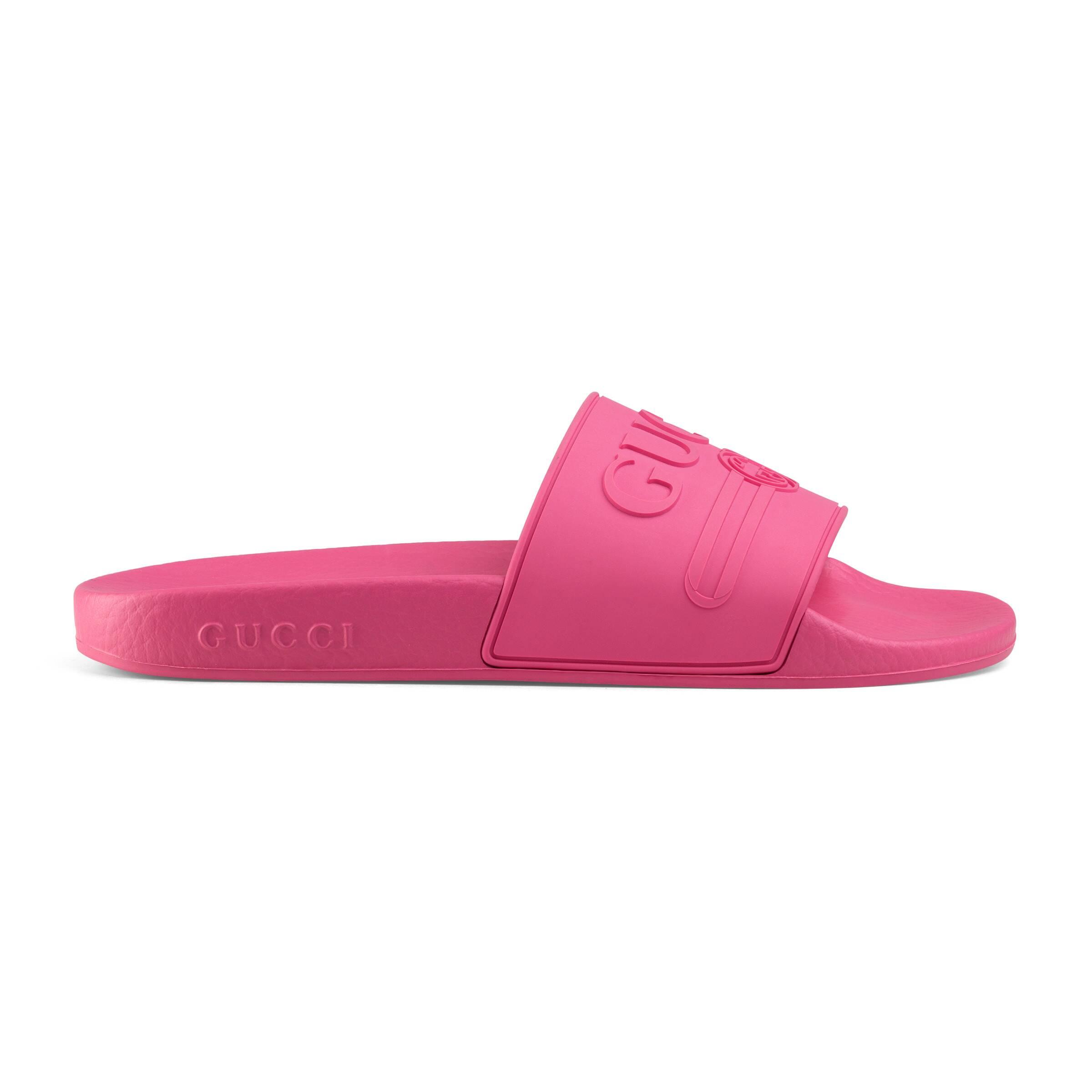 gucci logo rubber slide sandal pink
