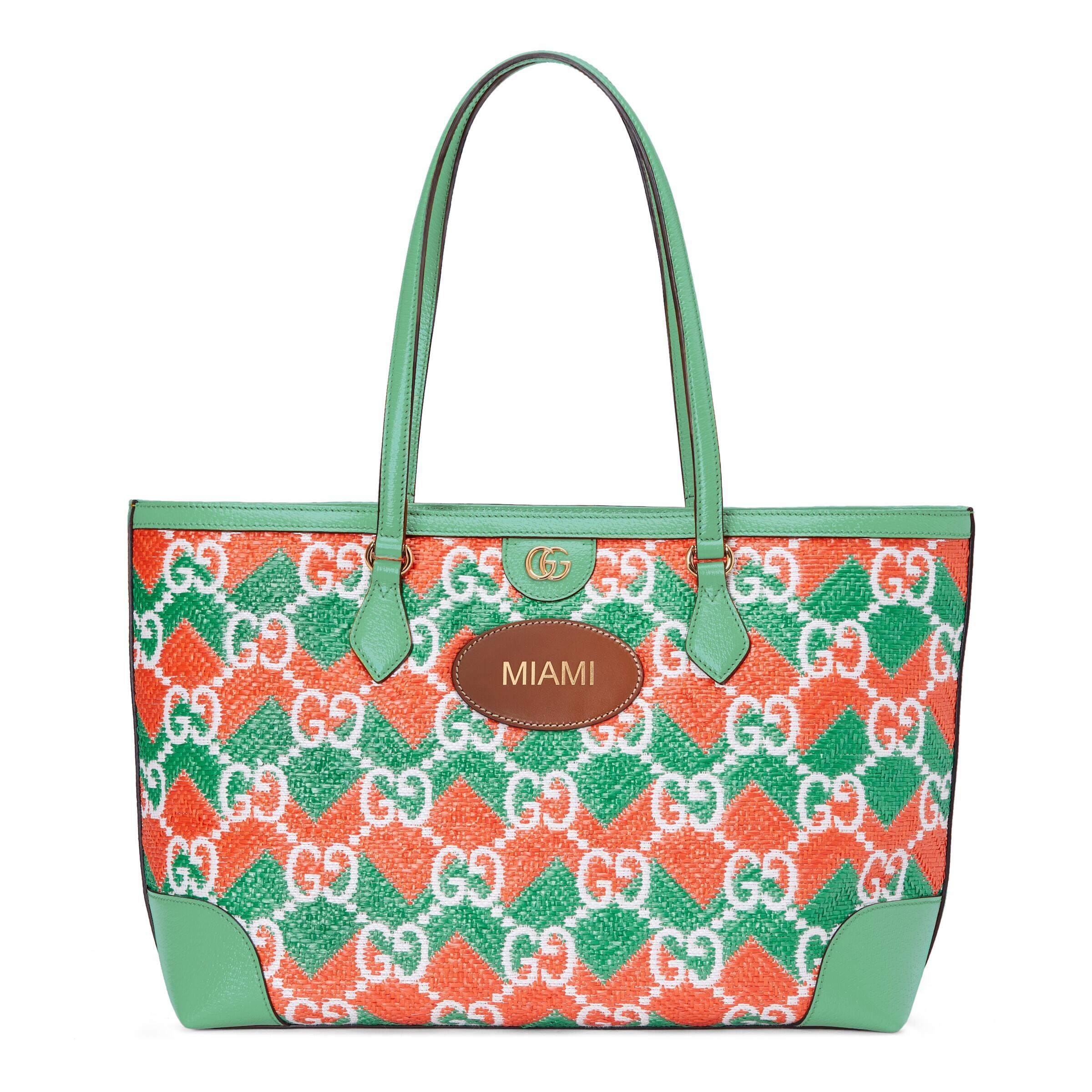 Gucci 'miami' Straw Effect Tote Bag in Orange | Lyst