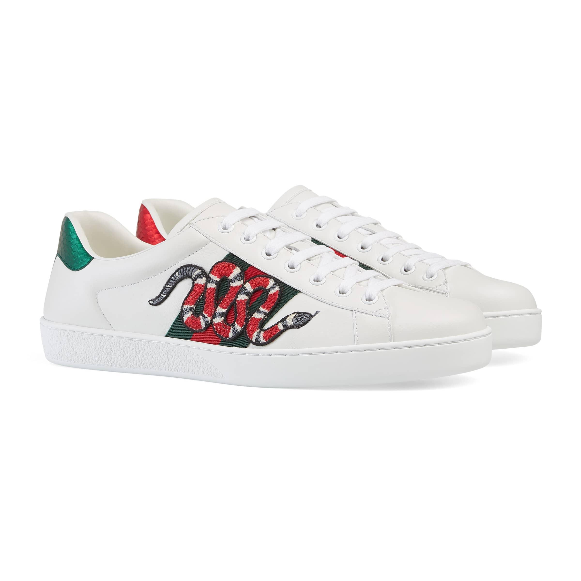 Gucci Leather Ace Embroidered Sneaker in White for Men - Save 50% | Lyst