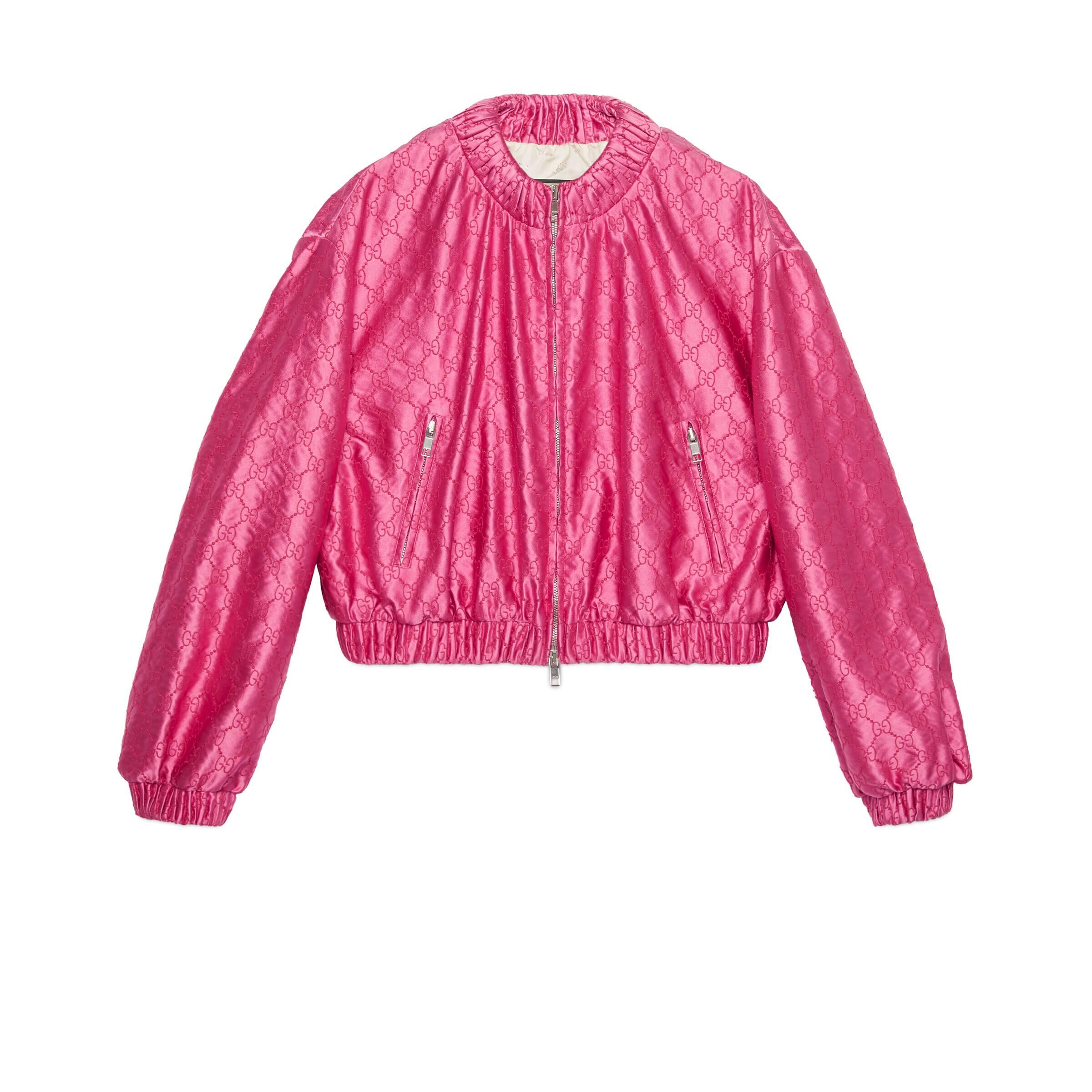 Gucci GG Embroidered Silk Jacket in Pink | Lyst
