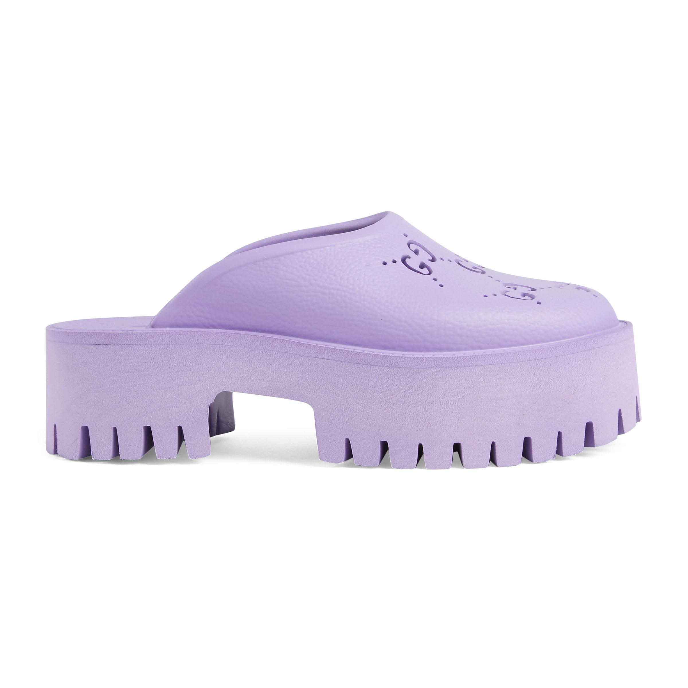 Gucci Platform Perforated G Sandal in Purple