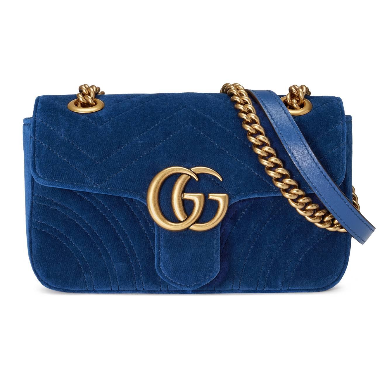 Blue GG Marmont Mini Velvet Bag |