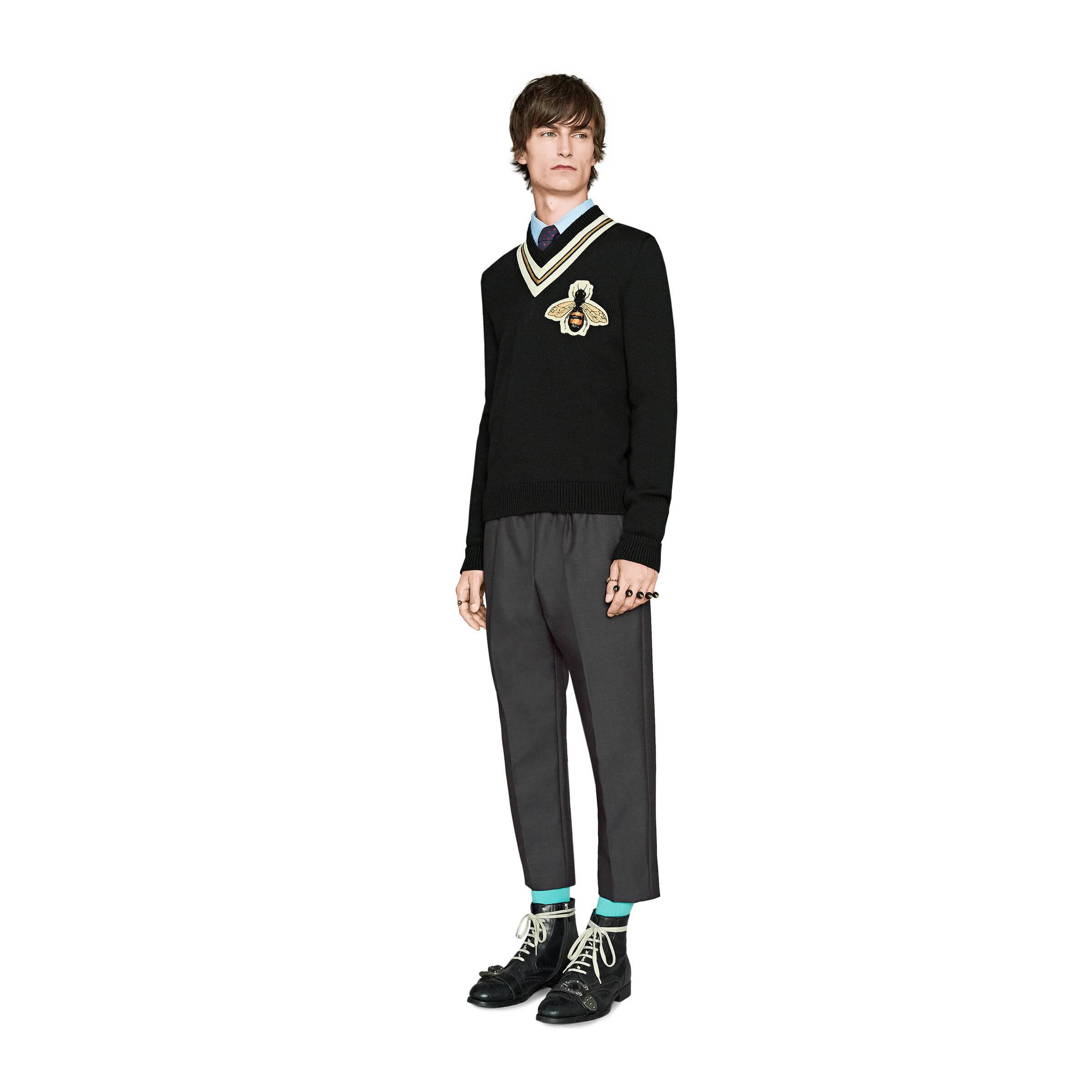 omgive firkant biologi Gucci Wool Sweater With Bee Appliqué in Black for Men - Lyst