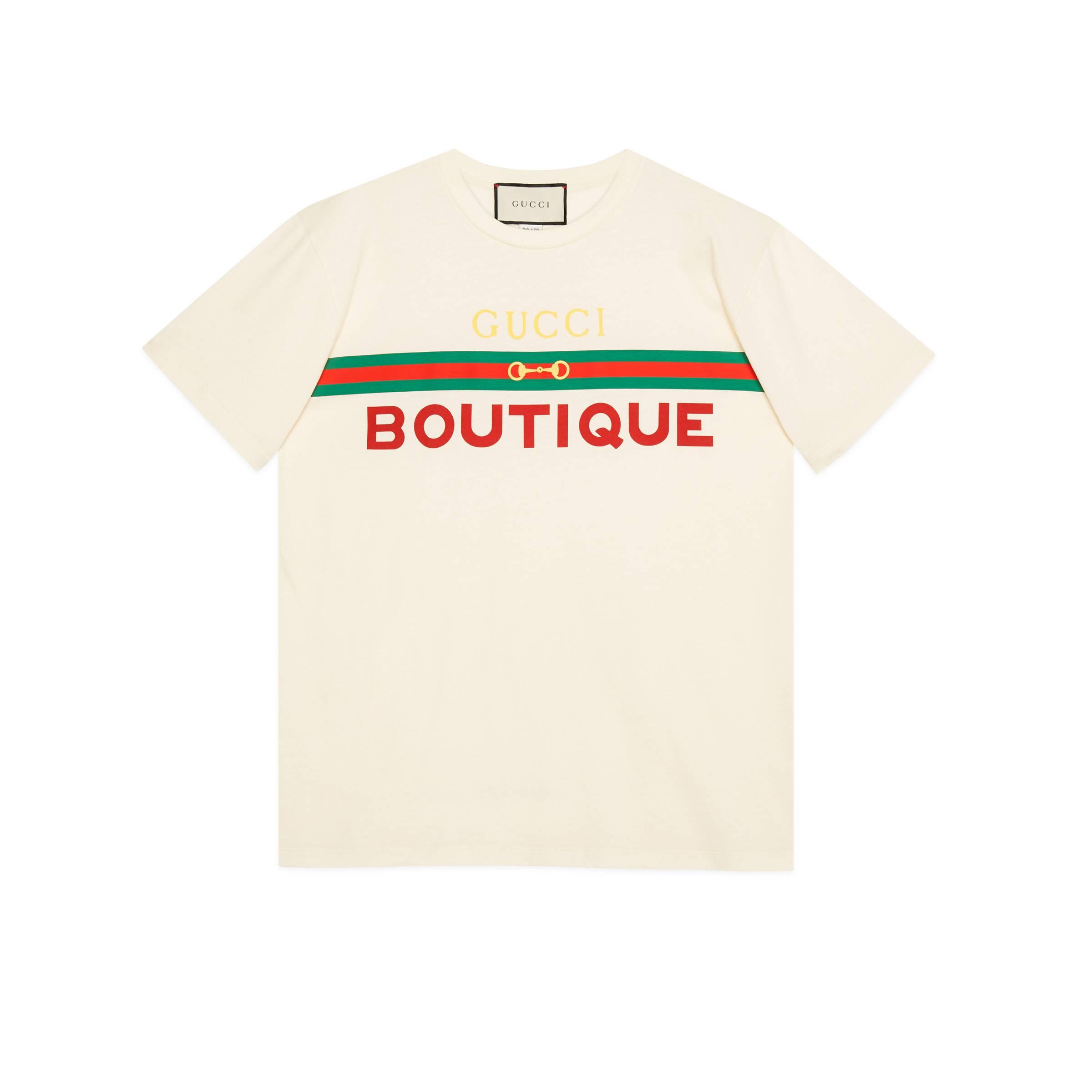 Gucci Cotton Boutique Print T-shirt in White - Lyst
