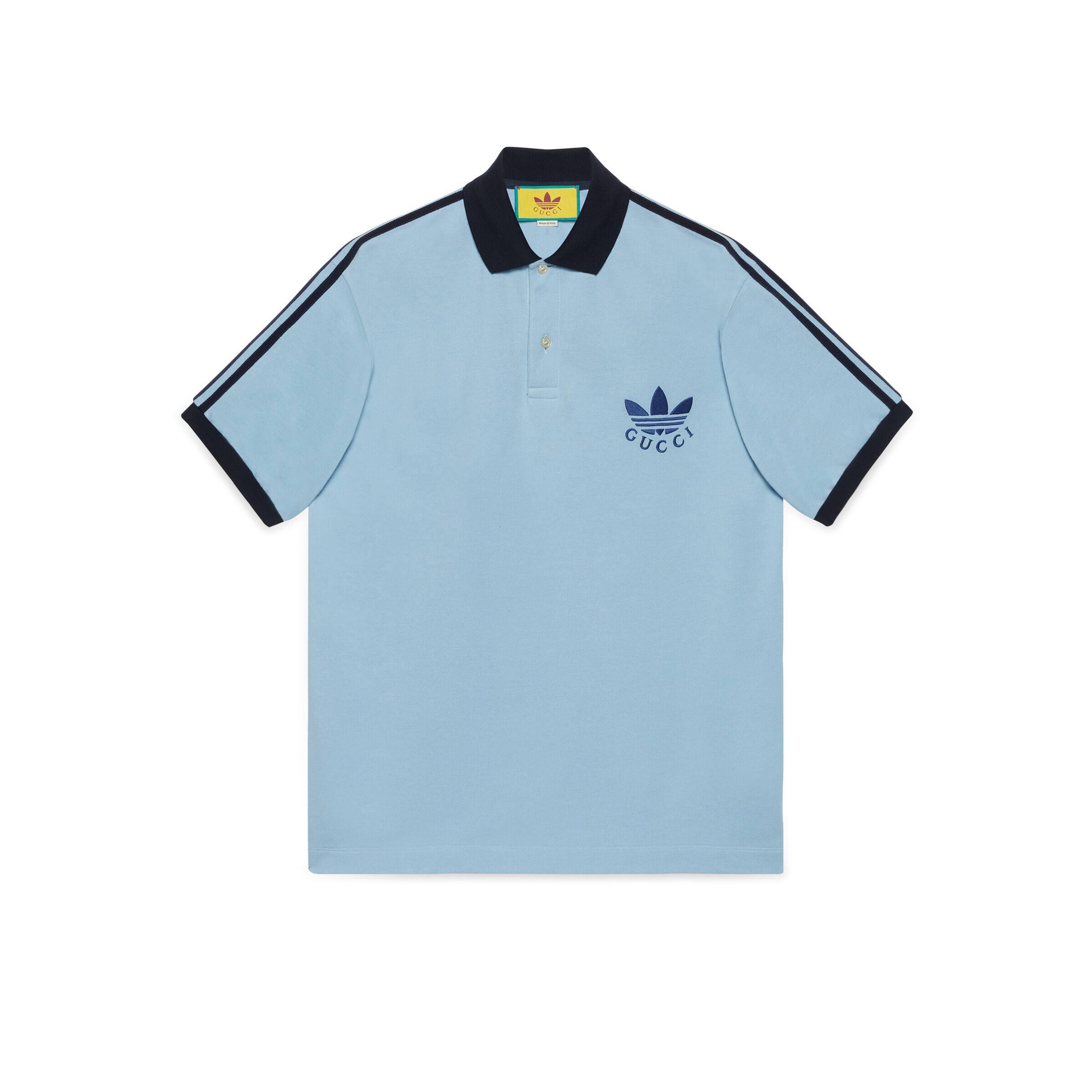 Gucci Adidas X Cotton Piquet Polo Shirt in Blue for Men | Lyst