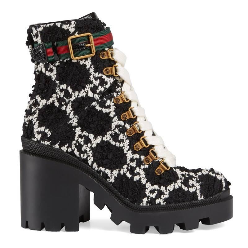 Gucci GG Tweed Combat Boots in Black Lyst