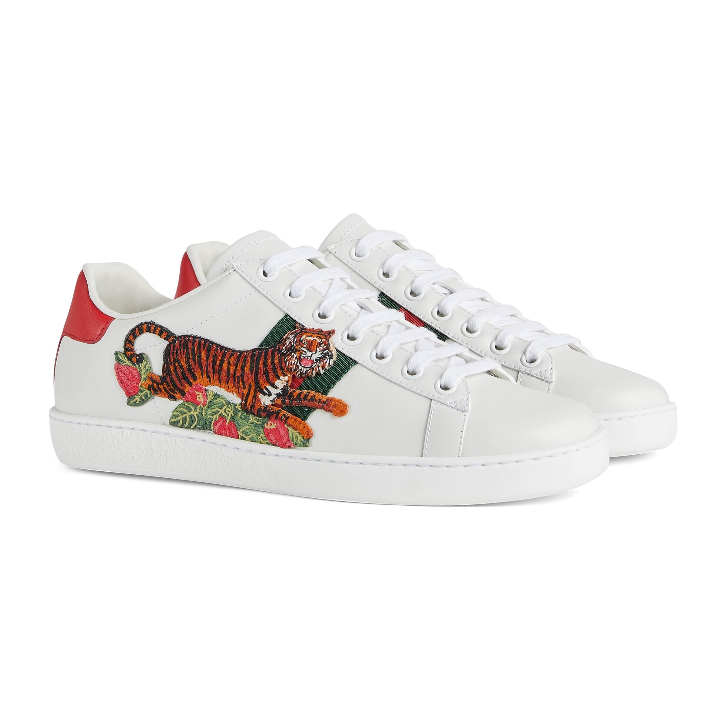 Gucci Lunar New Year Ace Sneaker With Tiger in White | Lyst
