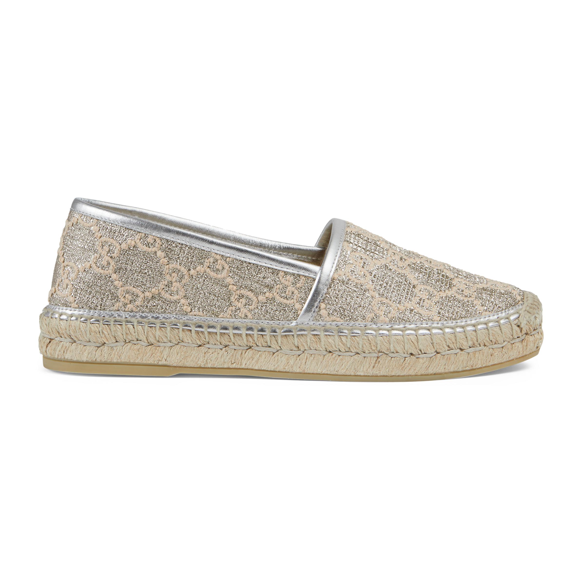 Gucci Rubber Heritage GG Lamé Espadrilles in Silver (Metallic) - Save 5 ...