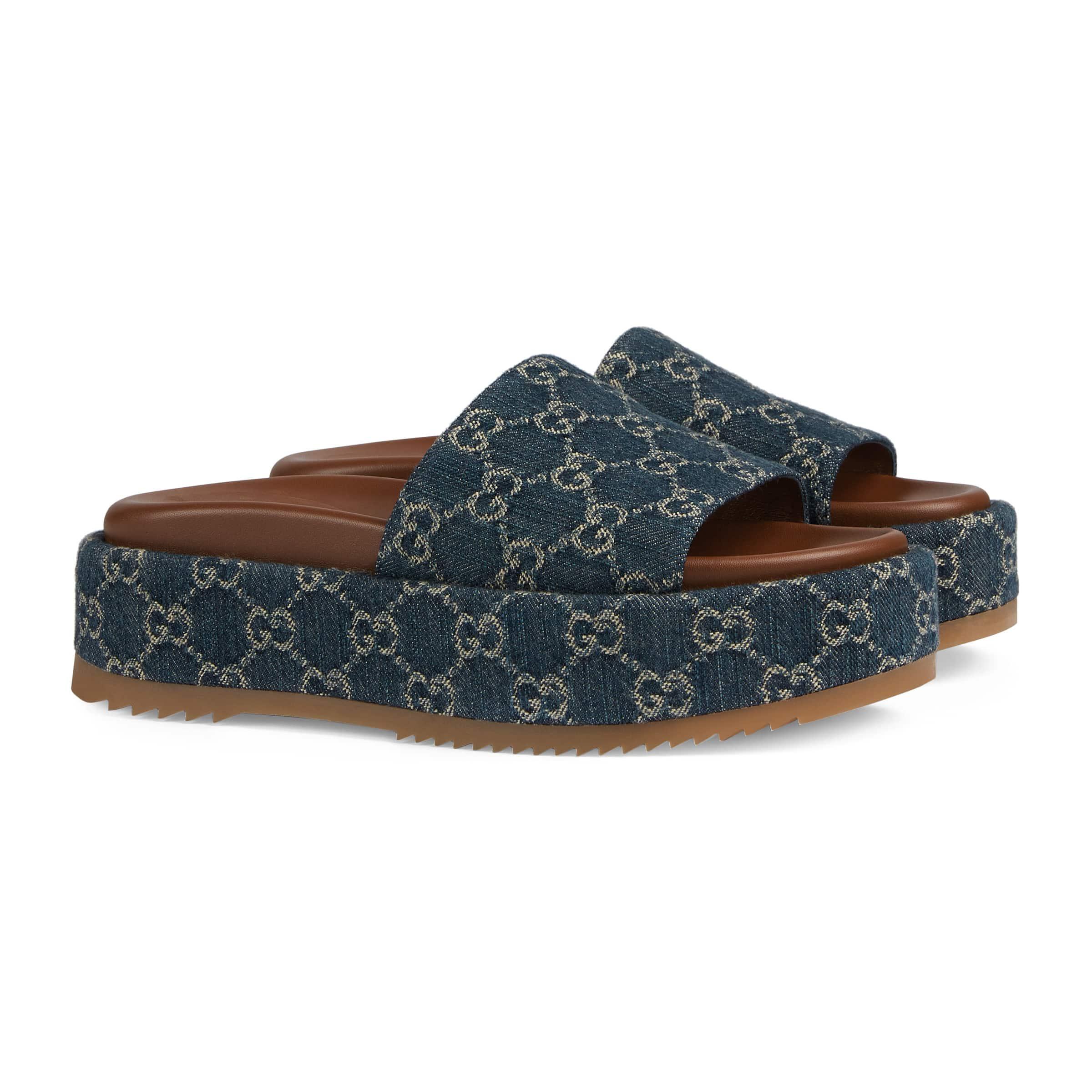 Gucci Denim Platform Slide Sandal in 