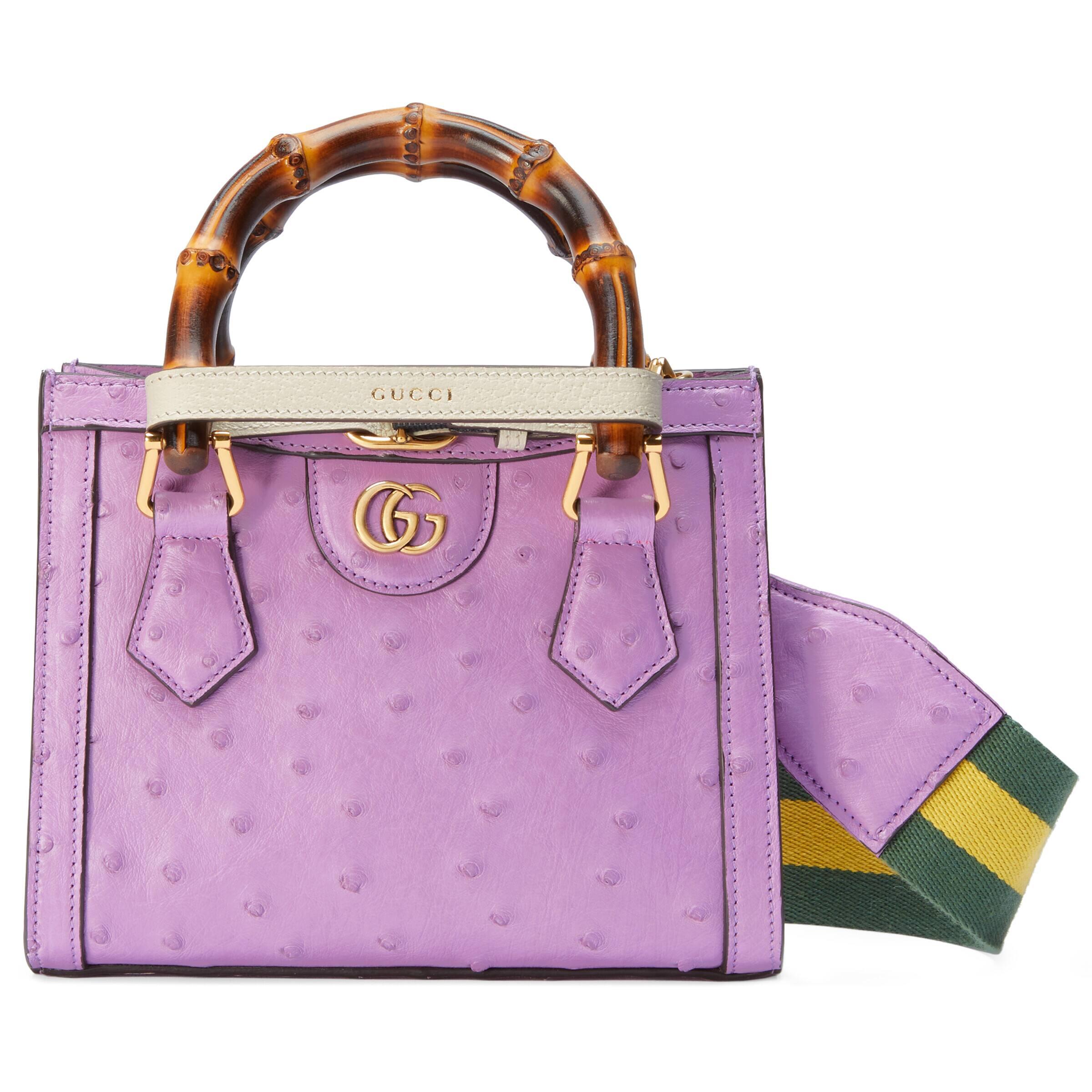 Gucci Diana Mini Ostrich Tote Bag in Purple